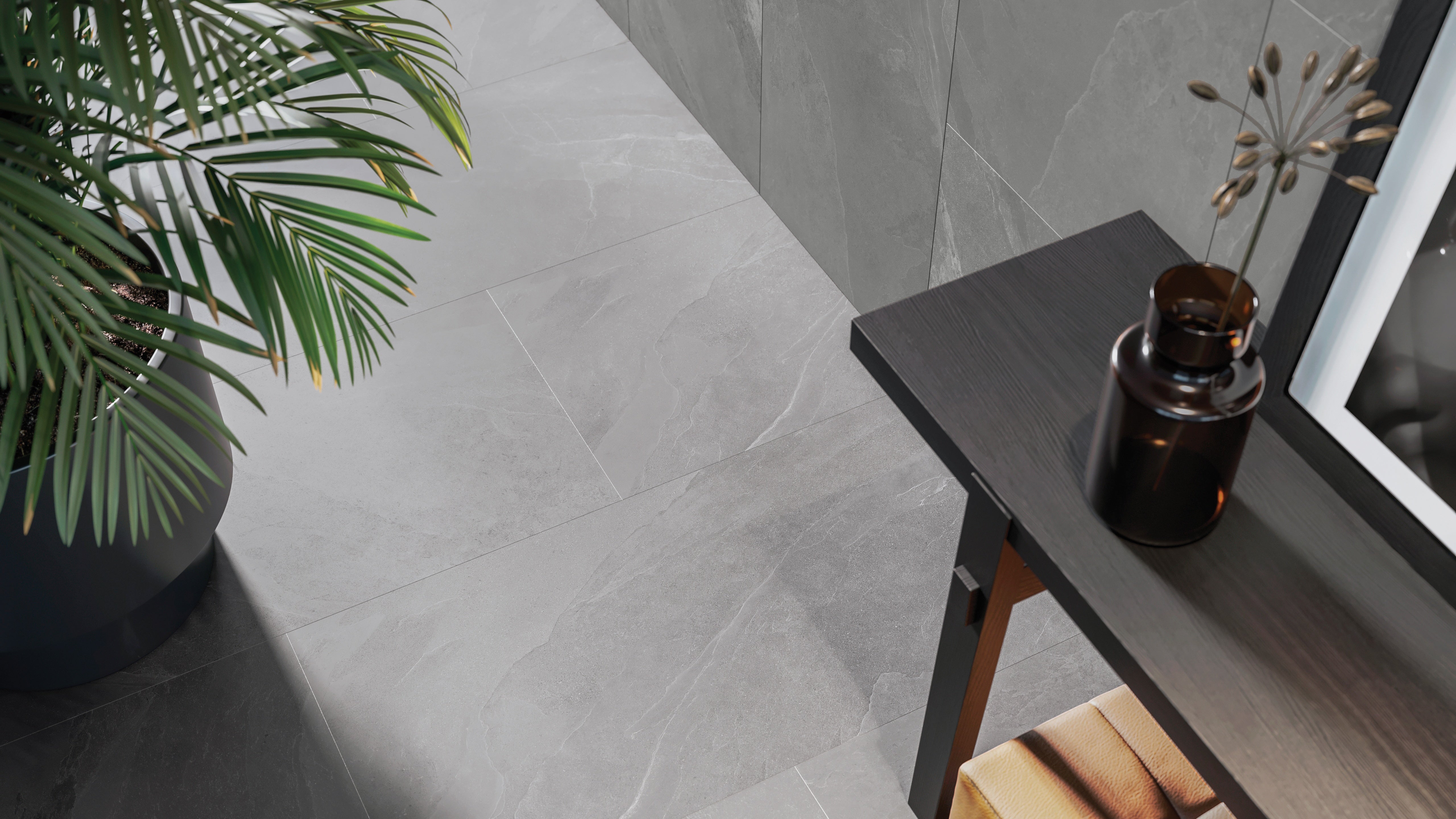 Nord Chromium porcelain trim by Anatolia, top-down product view, 3"×24"×11/32" size. Turkish porcelain for floors and walls.