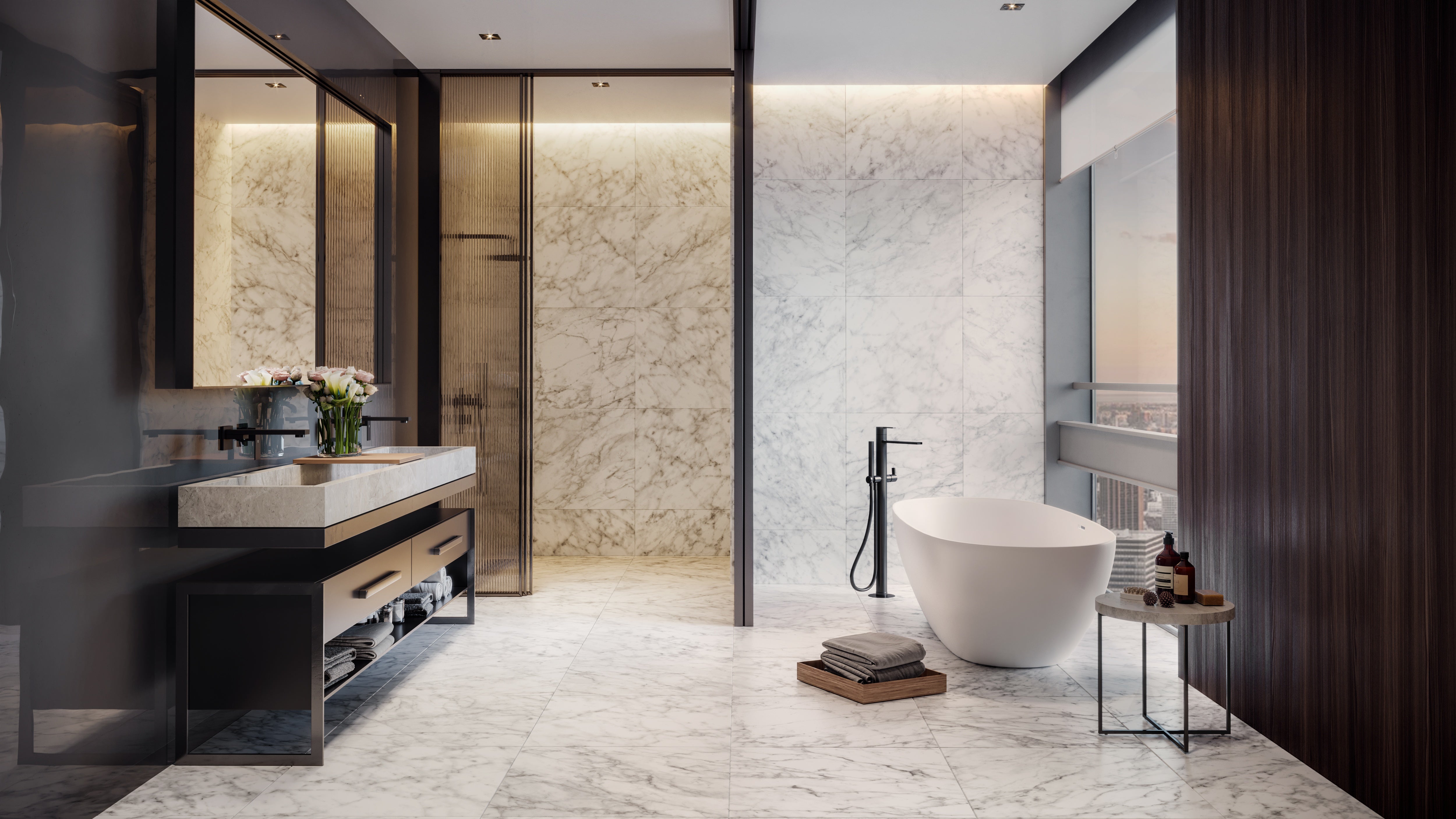 Plata Carrara Abisso porcelain trim by Anatolia, top-down product view, 3"×12"×11/32" size. Premium porcelain for floors and walls.
