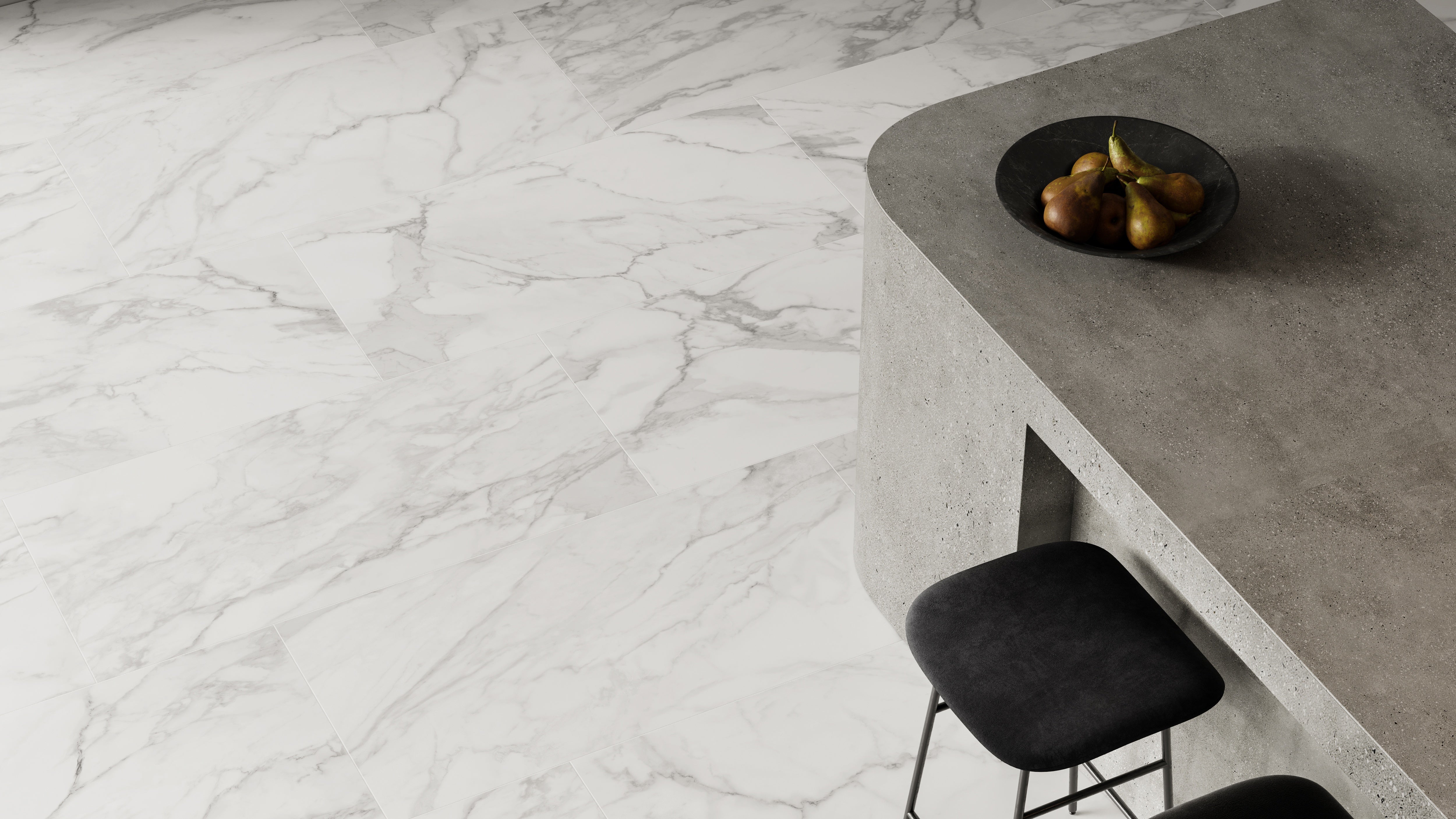 Plata Statuario Brina porcelain trim by Anatolia, top-down product view, 3"×12"×11/32" size. Premium porcelain for floors and walls.