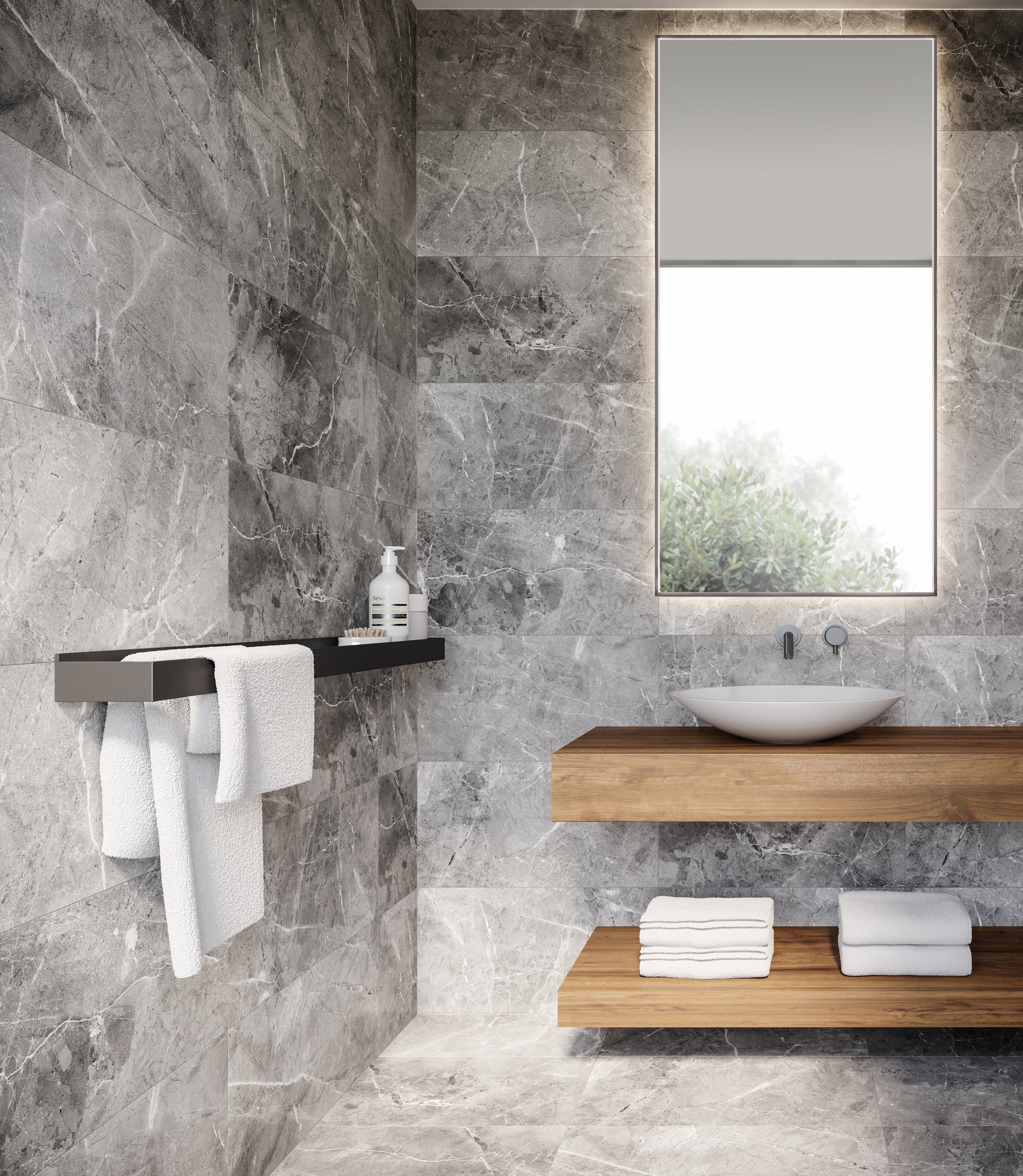 Regency Carbon porcelain trim by Anatolia, top-down product view, 3"×12"×11/32" size. Turkish porcelain for floors and walls.