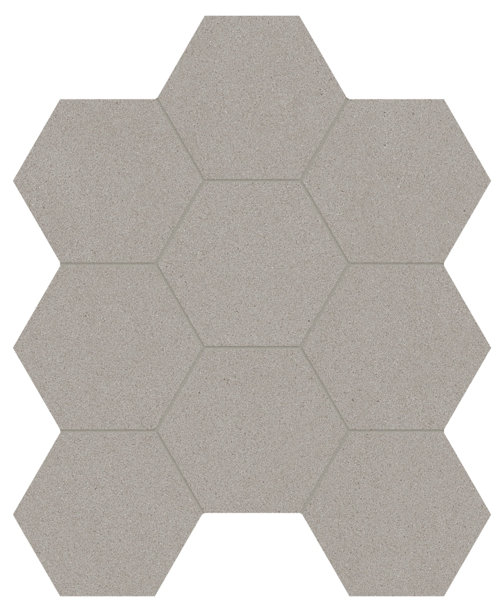Serena Pewter porcelain mosaic by Anatolia, top-down product view, 9 7/8"×11 3/8"×11/32" size. Turkish porcelain for floors and walls.