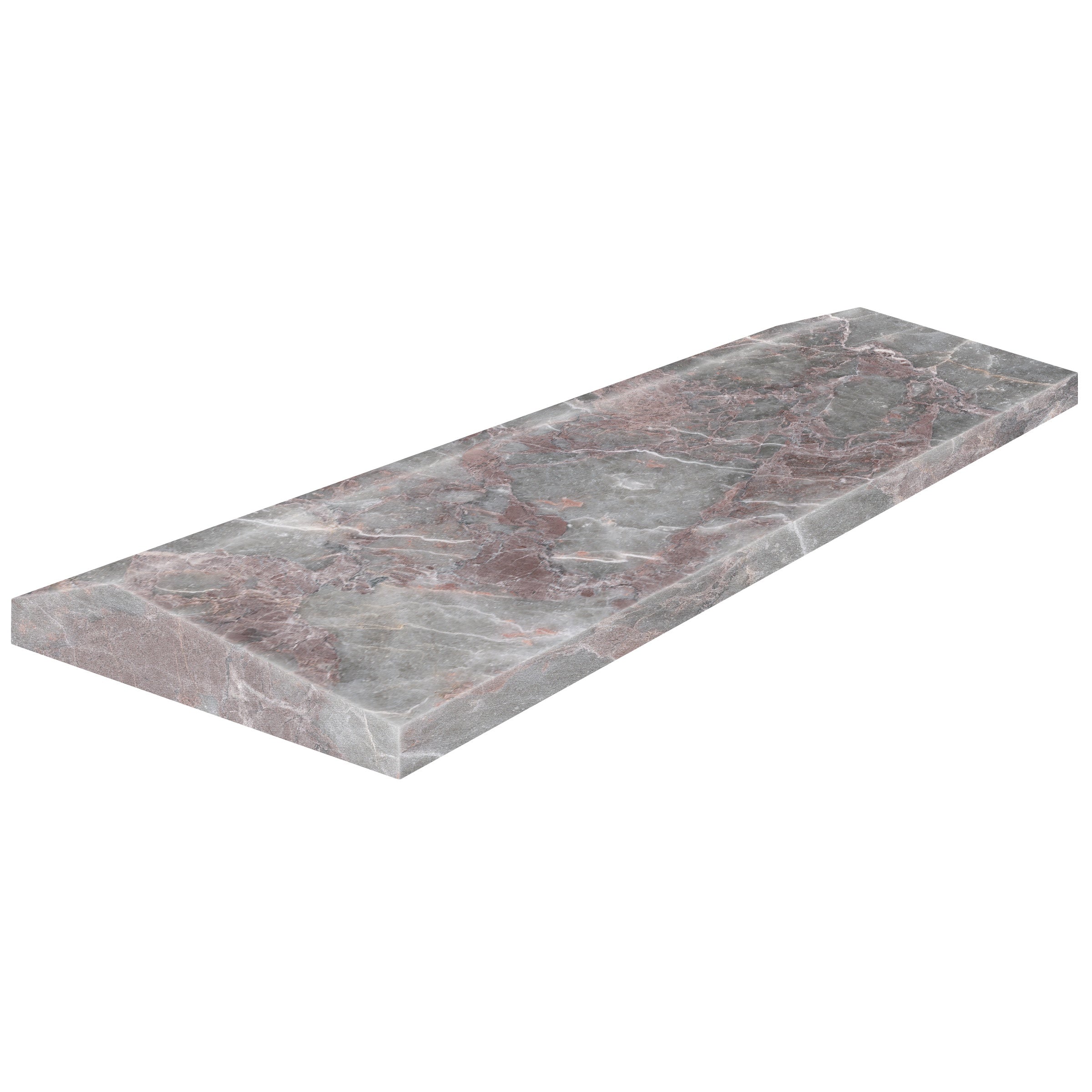 Sereno Burgundy marble trim by Anatolia, alternate product view 3, 1 1/4"×12"×7/8" size. Turkish marble for floors and walls.