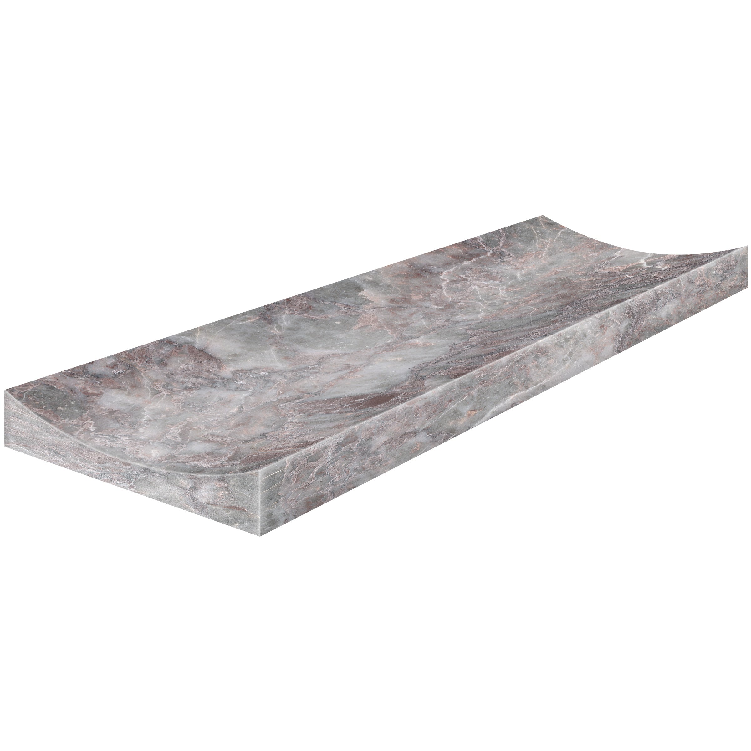 Sereno Burgundy marble trim by Anatolia, top-down product view, 1 1/4"×12"×7/8" size. Turkish marble for floors and walls.