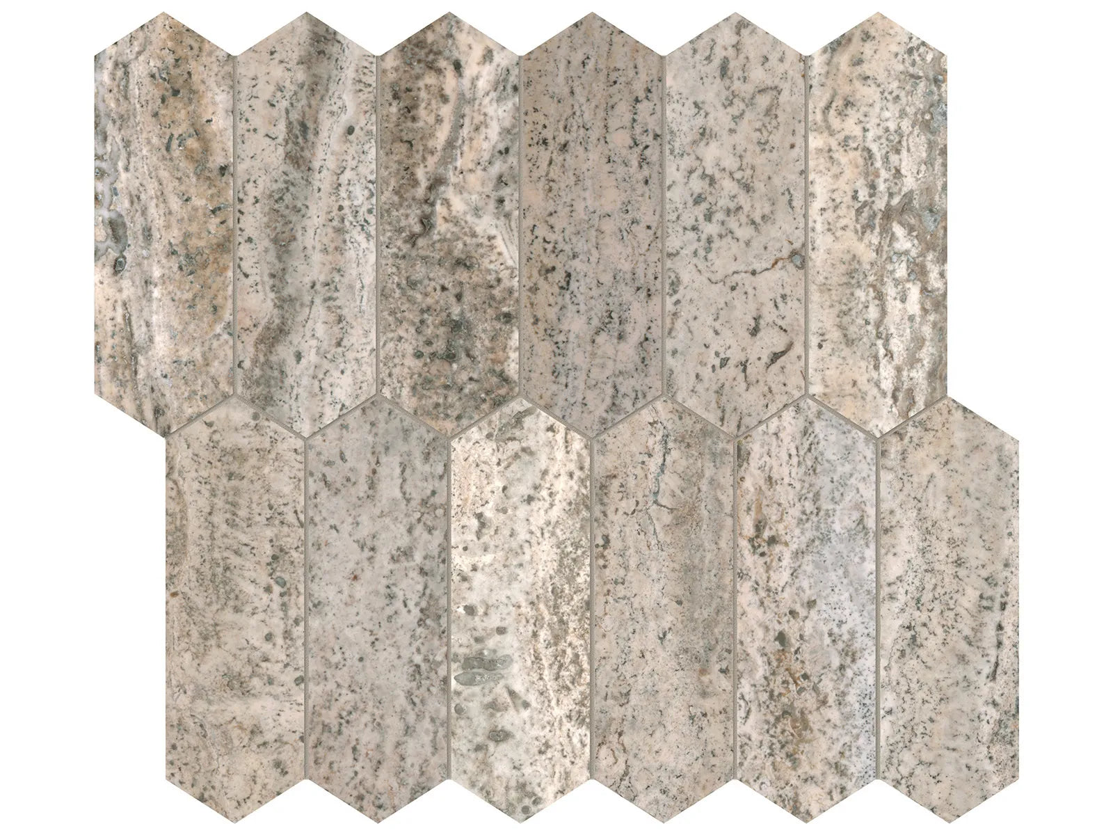 SILVER ASH: Travertine Mosaic 2X6 Picket (11¹³⁄₁₆"X10⅝"X⅜" | Filled-Honed)
