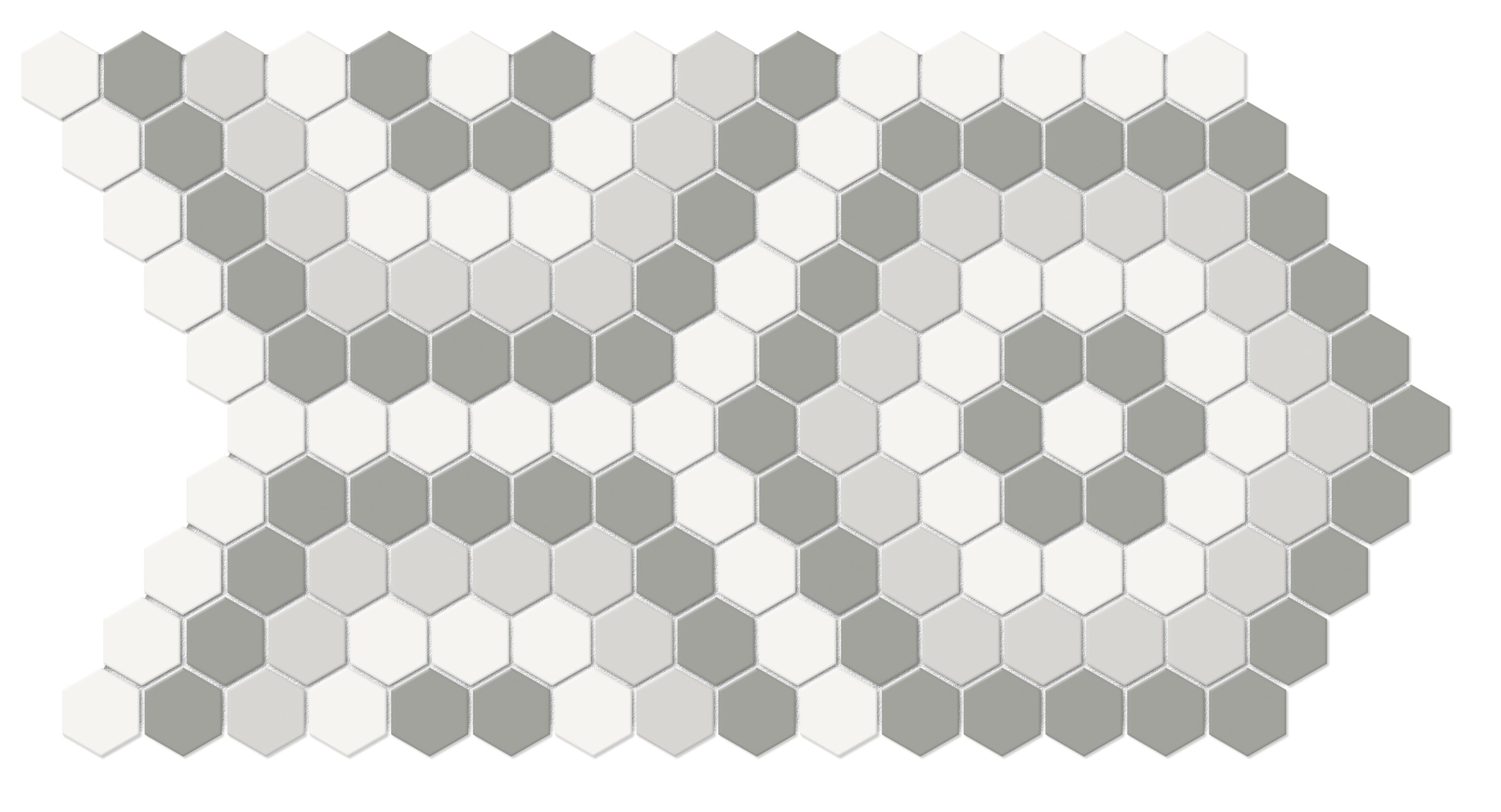 Soho Evening Blend porcelain mosaic by Anatolia, top-down product view, 8 5/16"×14 7/16"×1/4" size. Malaysian porcelain for floors and walls.