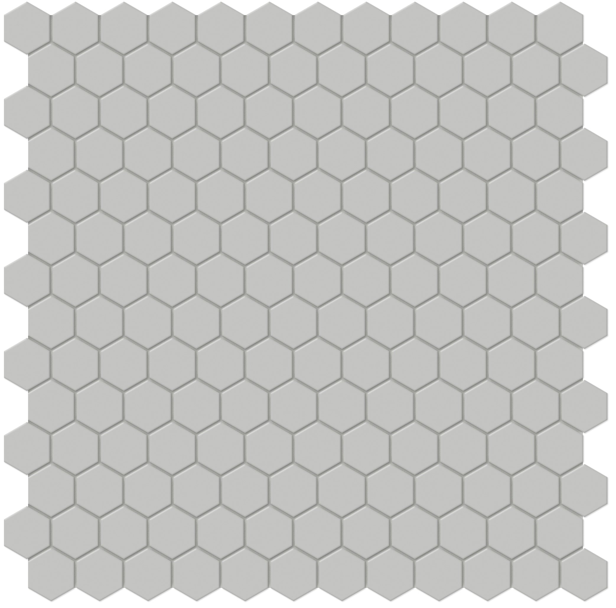 Soho Loft Grey porcelain mosaic by Anatolia, top-down product view, 11 17/32"×11 21/32"×1/4" size. Malaysian porcelain for floors and walls.