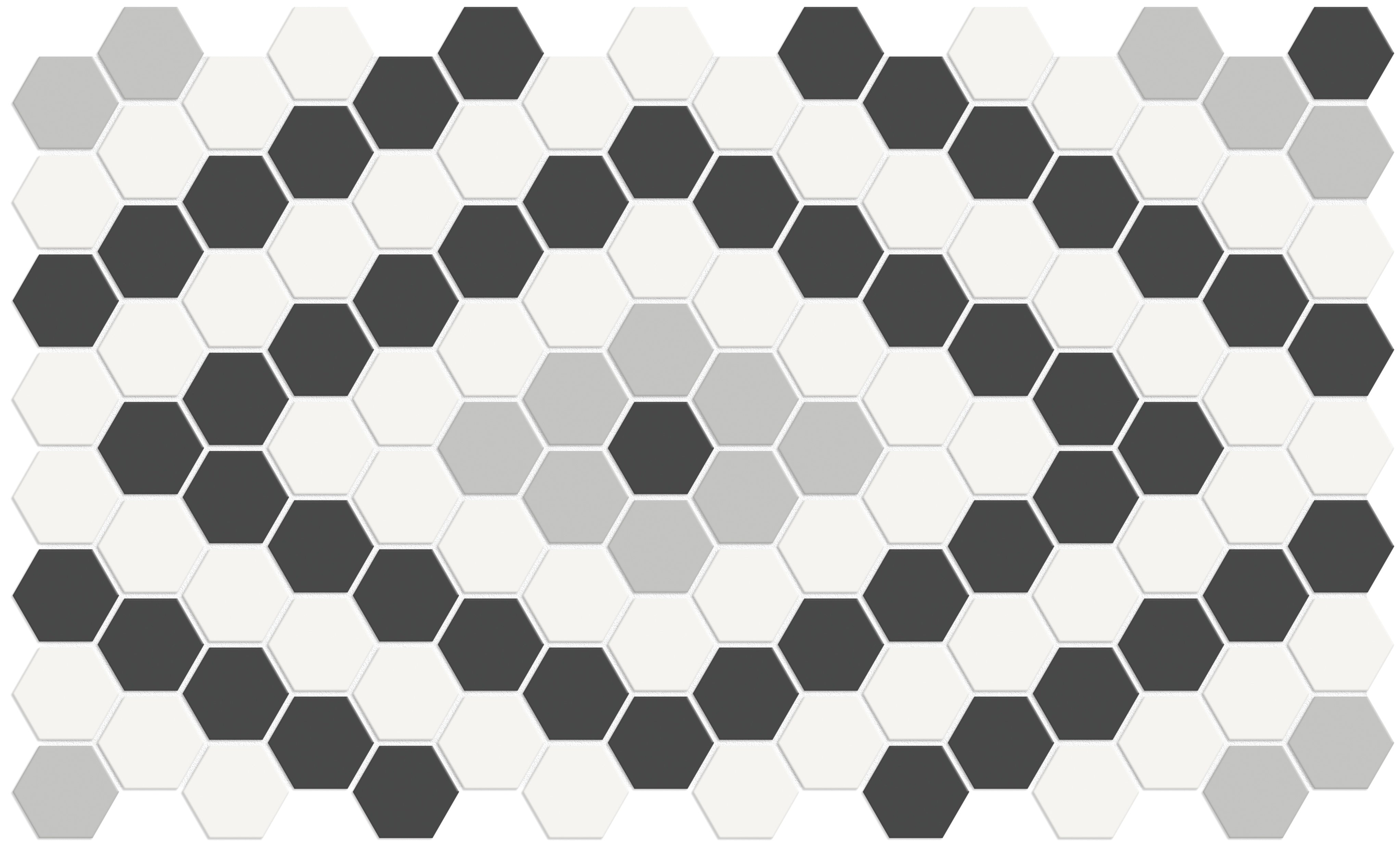 Soho Midnight Blend porcelain mosaic by Anatolia, top-down product view, 7 11/16"×13 5/16"×1/4" size. Malaysian porcelain for floors and walls.