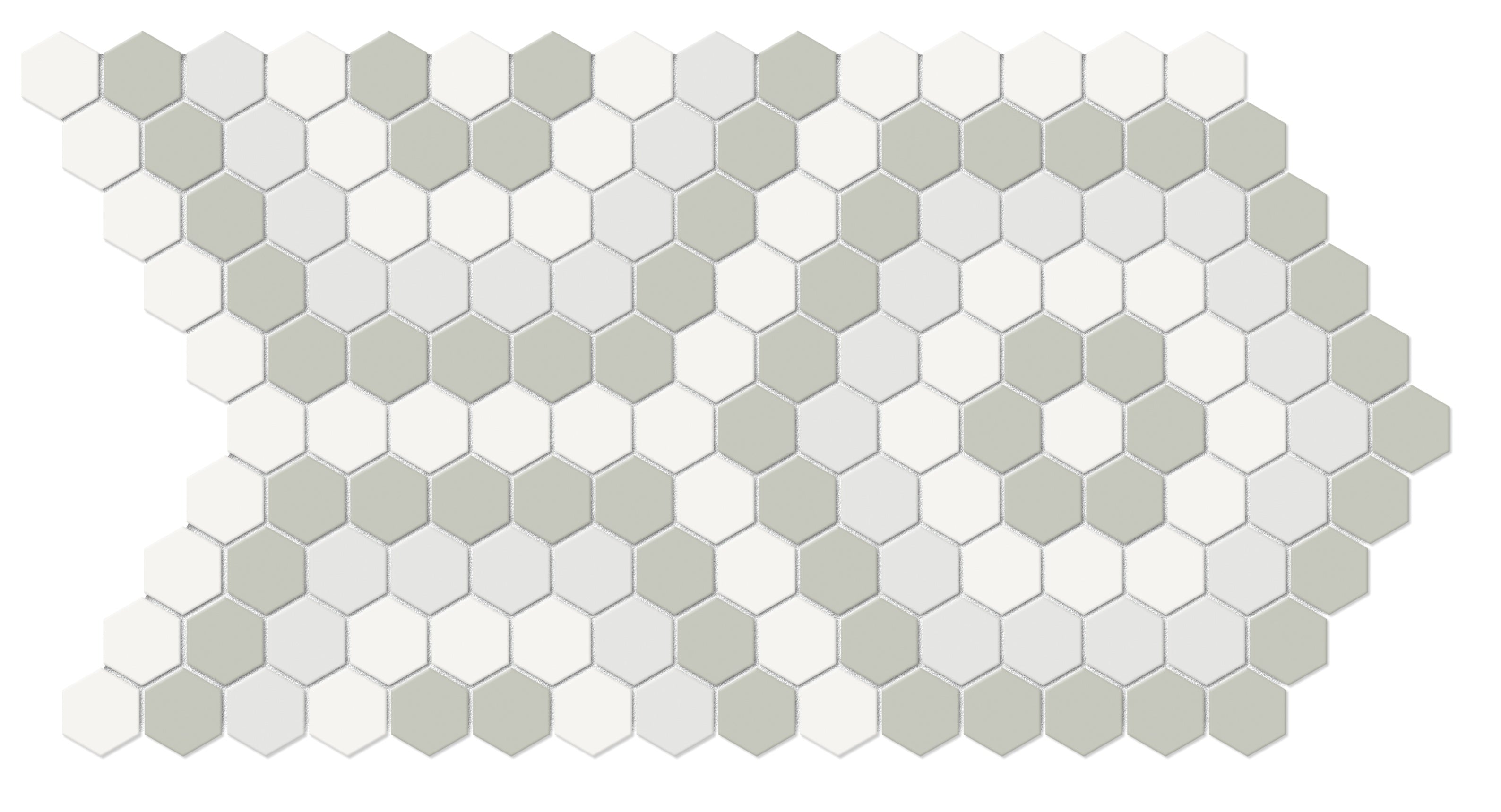 Soho Morning Blend porcelain mosaic by Anatolia, top-down product view, 8 5/16"×14 7/16"×1/4" size. Malaysian porcelain for floors and walls.
