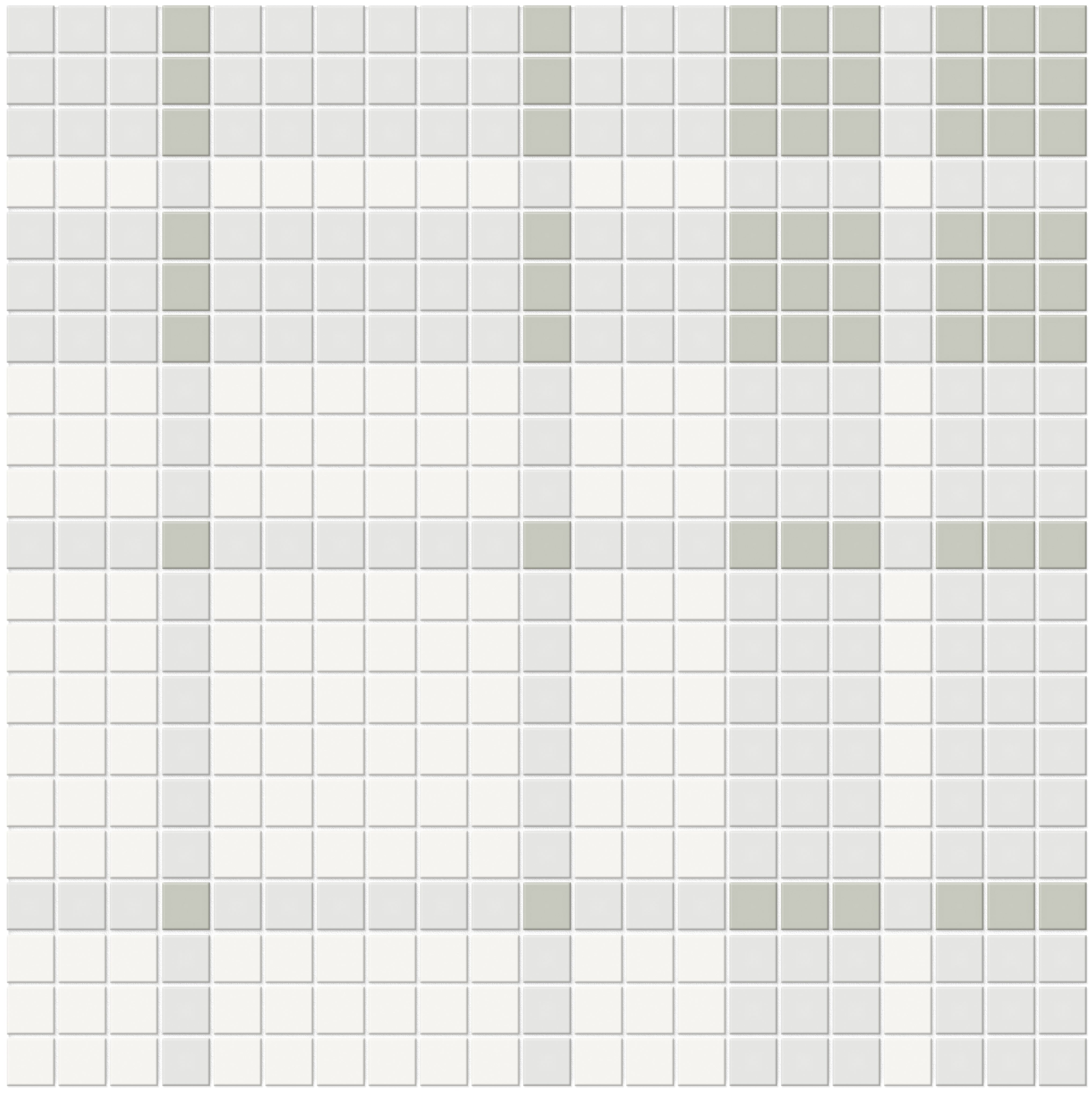 Soho Morning Blend porcelain mosaic by Anatolia, top-down product view, 13 11/32"×13 11/32"×1/4" size. Malaysian porcelain for floors and walls.