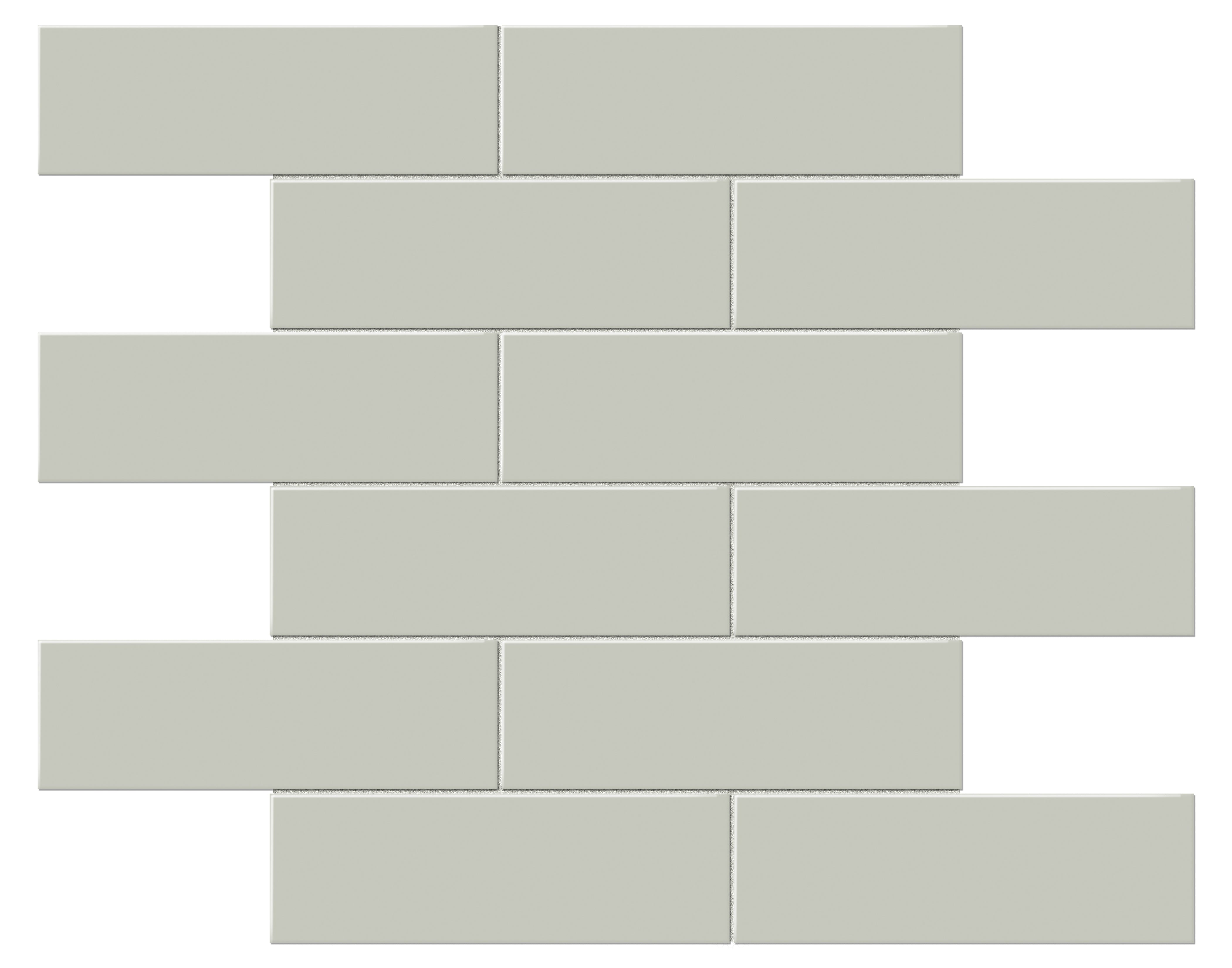 Soho Soft Sage porcelain mosaic by Anatolia, top-down product view, 11 21/32"×11 23/32"×1/4" size. Malaysian porcelain for floors and walls.