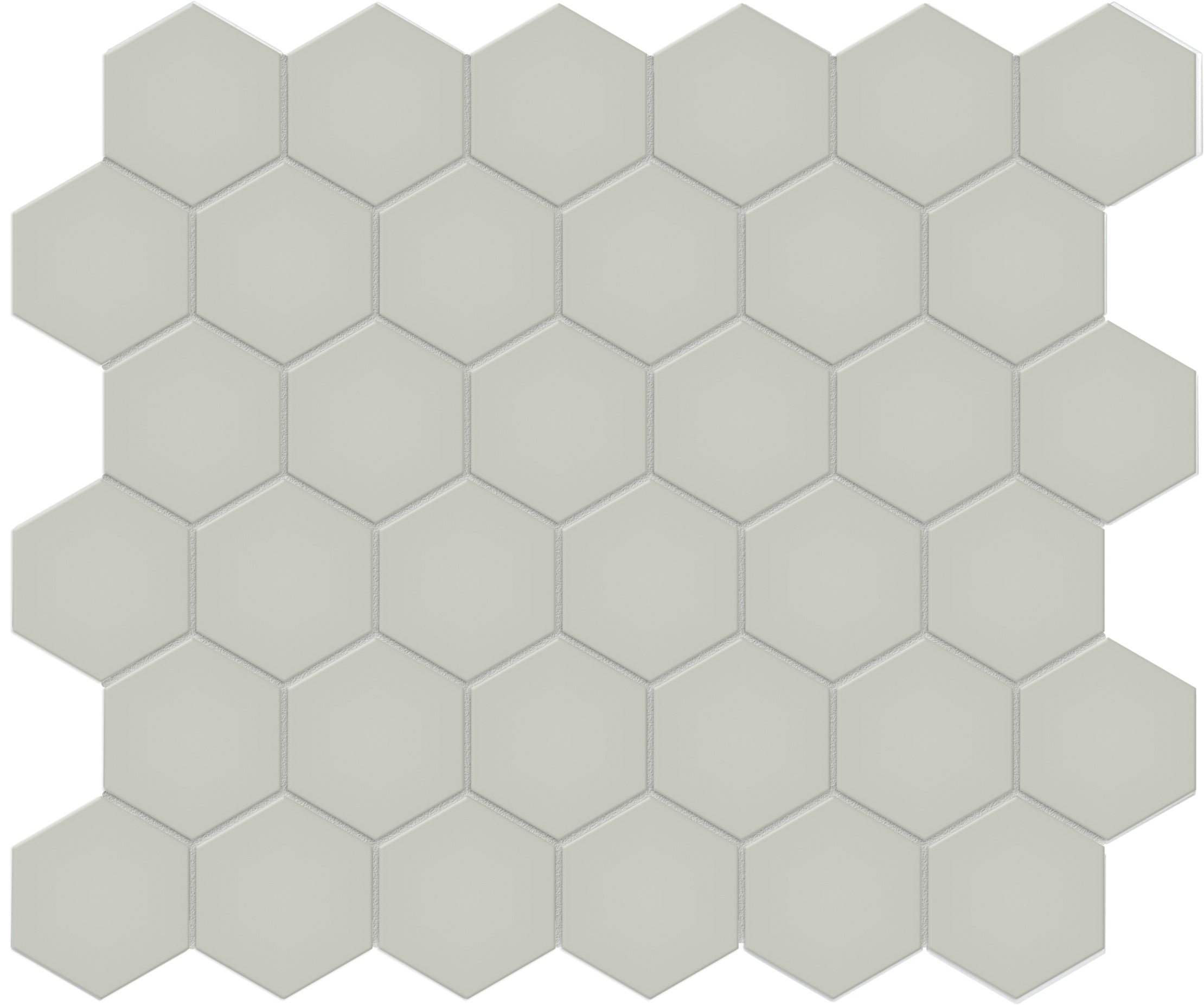 Soho Soft Sage porcelain mosaic by Anatolia, top-down product view, 10 25/32"×12 15/32"×1/4" size. Malaysian porcelain for floors and walls.