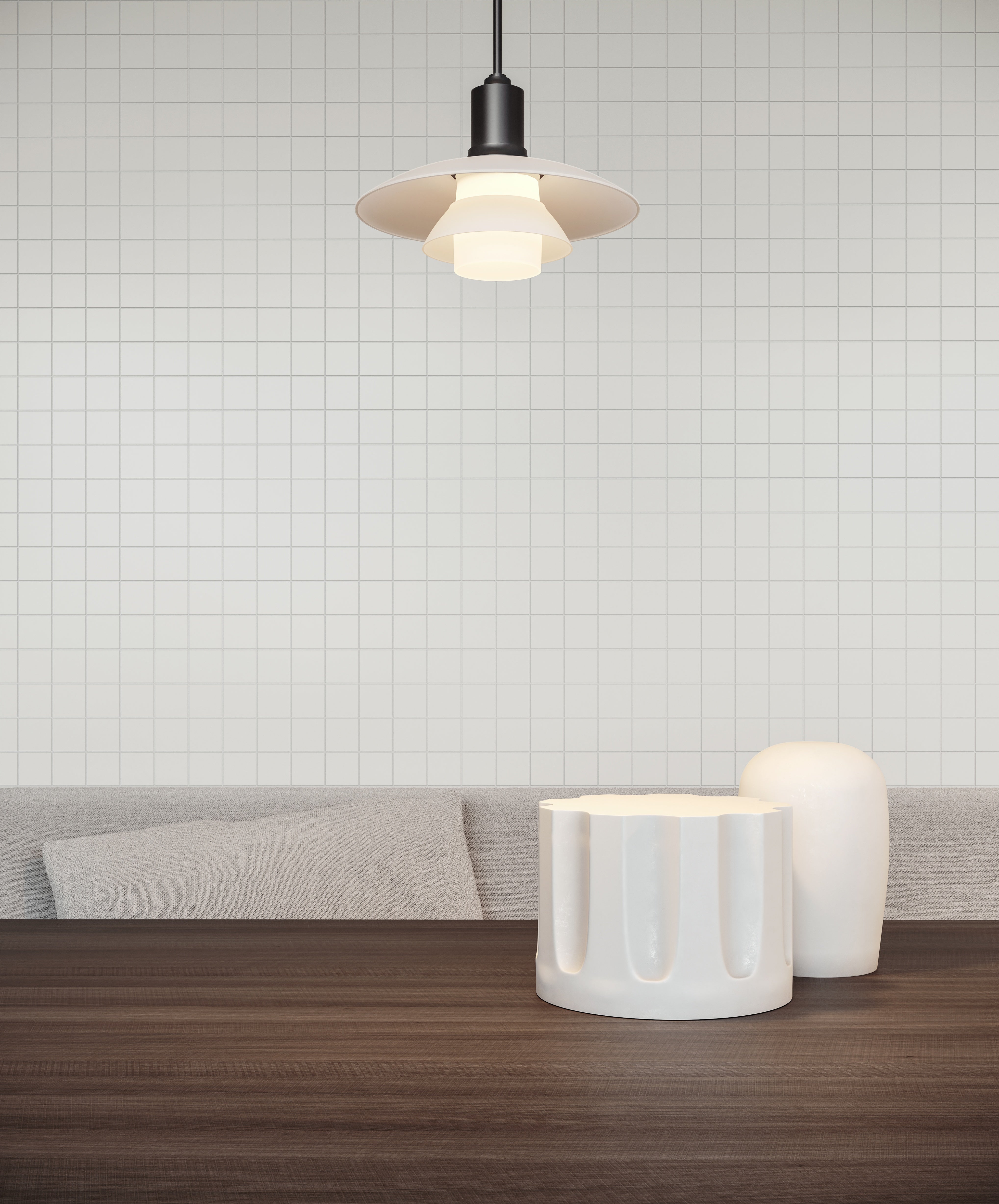 Soho Vintage Grey porcelain mosaic by Anatolia, lifestyle installation view 5, 10 7/16"×13 5/16"×9/32" size. Malaysian porcelain for floors and walls.