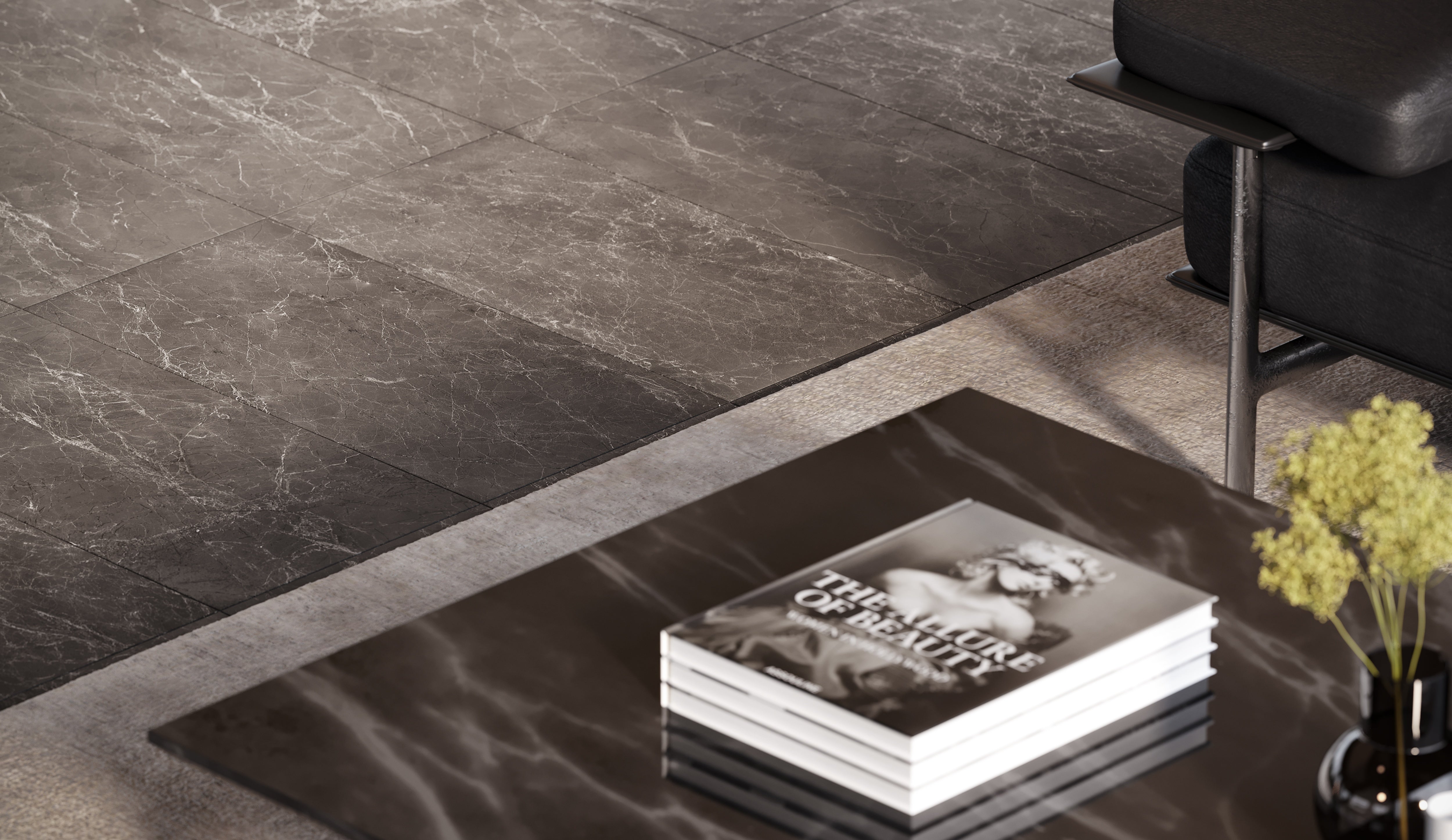 Stark Carbon marble trim by Anatolia, top-down product view, 1/2"×12"×5/8" size. Turkish marble for floors and walls.