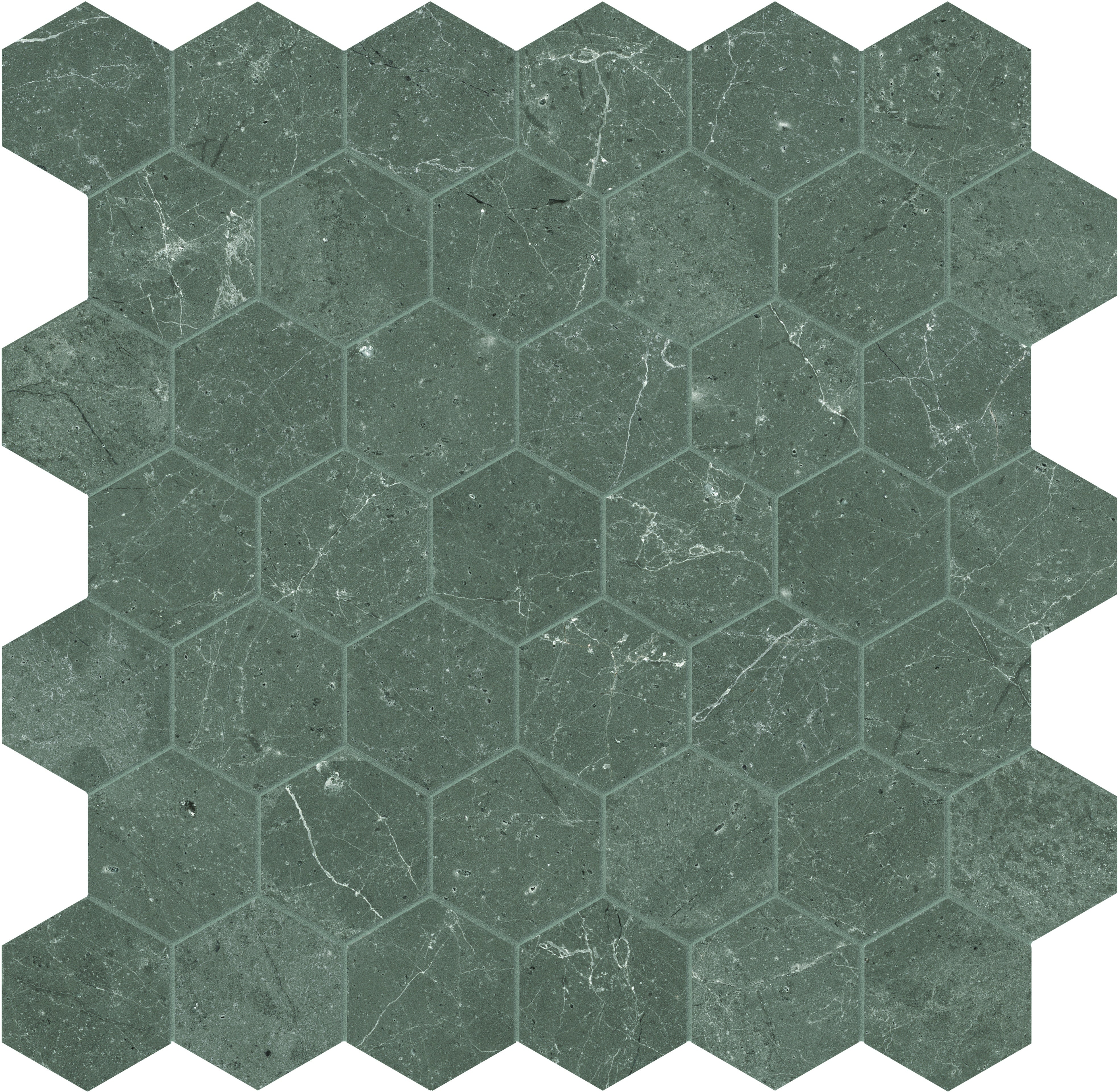 Stark Carbon marble mosaic by Anatolia, top-down product view, 11 7/8"×12"×3/8" size. Turkish marble for floors and walls.