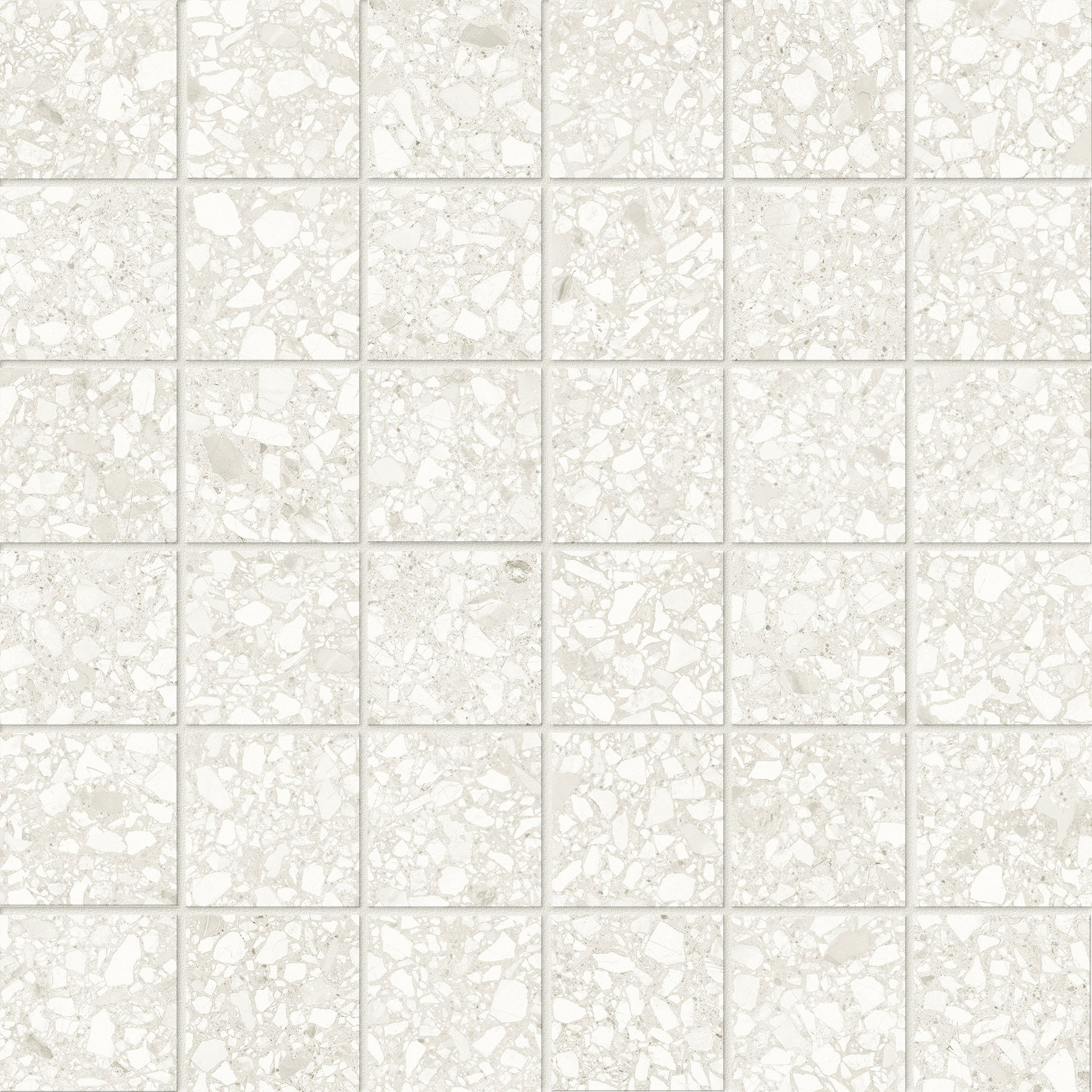 Station Ivory porcelain mosaic by Anatolia, top-down product view, 11 25/32"×11 25/32"×11/32" size. Turkish porcelain for floors and walls.