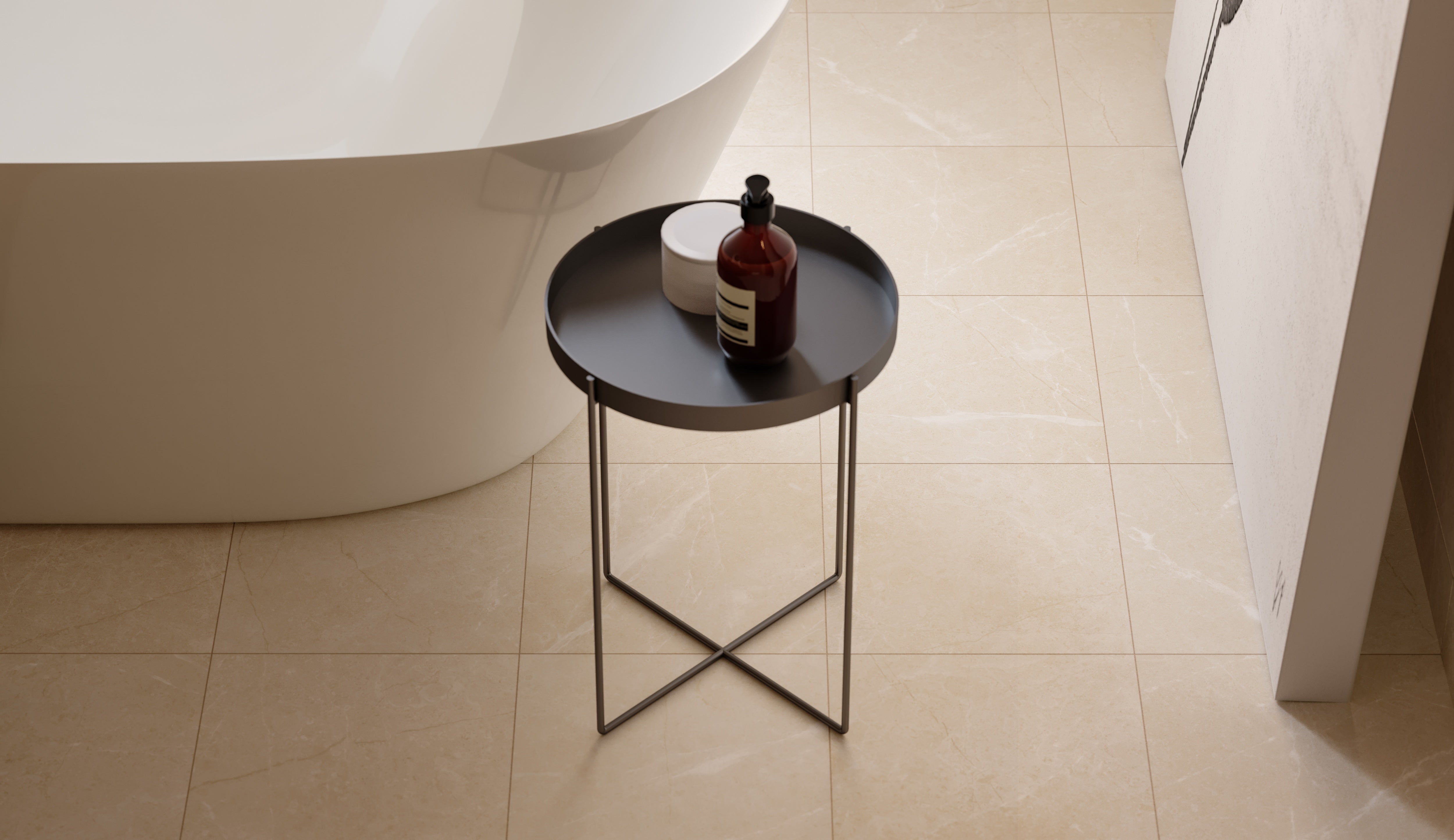Torino Avorio porcelain trim by Anatolia, top-down product view, 3"×12"×11/32" size. Turkish porcelain for floors and walls.