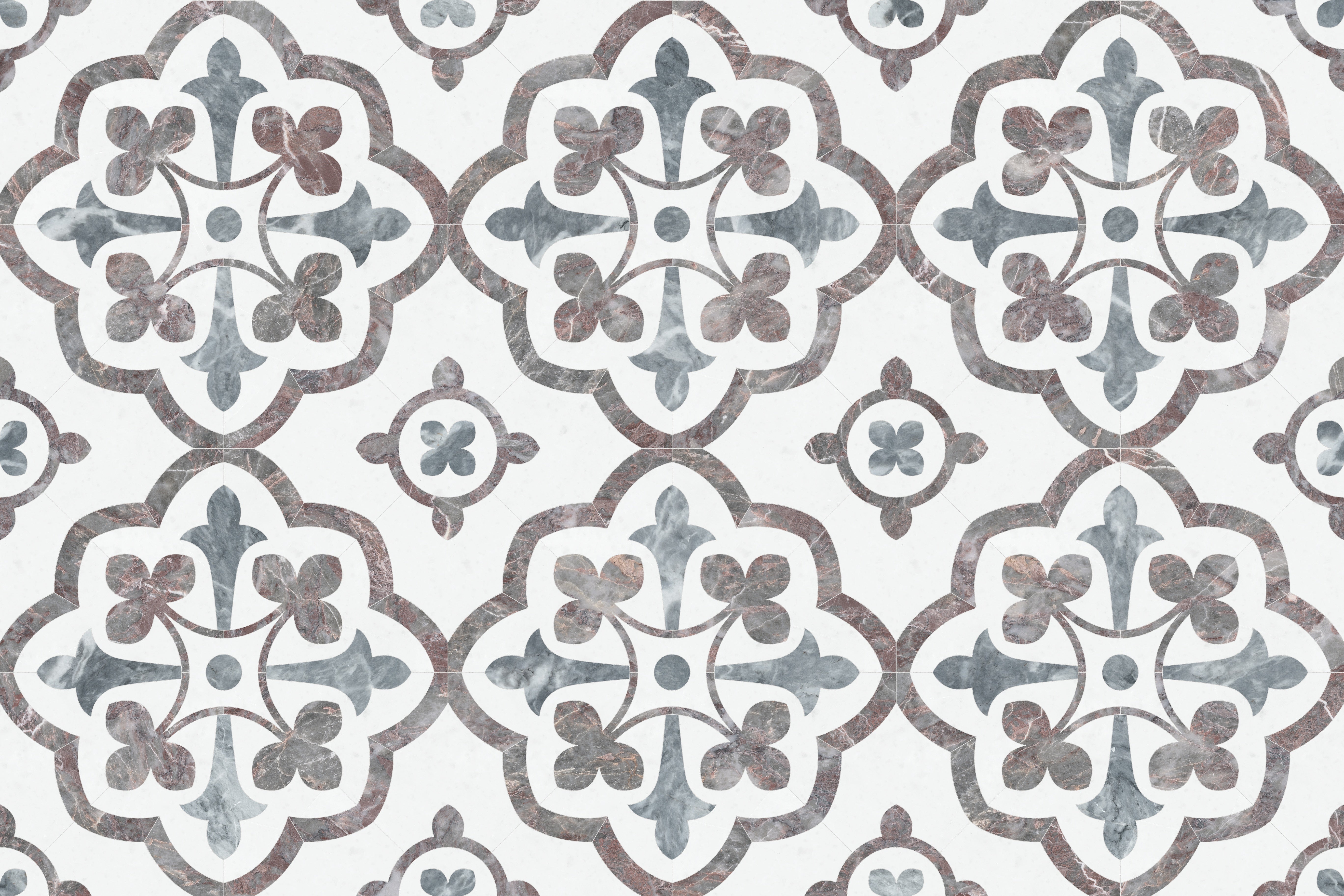 Utopio Blush mixed mosaic by Anatolia, top-down product view, 15 23/32"×15 23/32"×3/8" size. Turkish mixed for floors and walls.