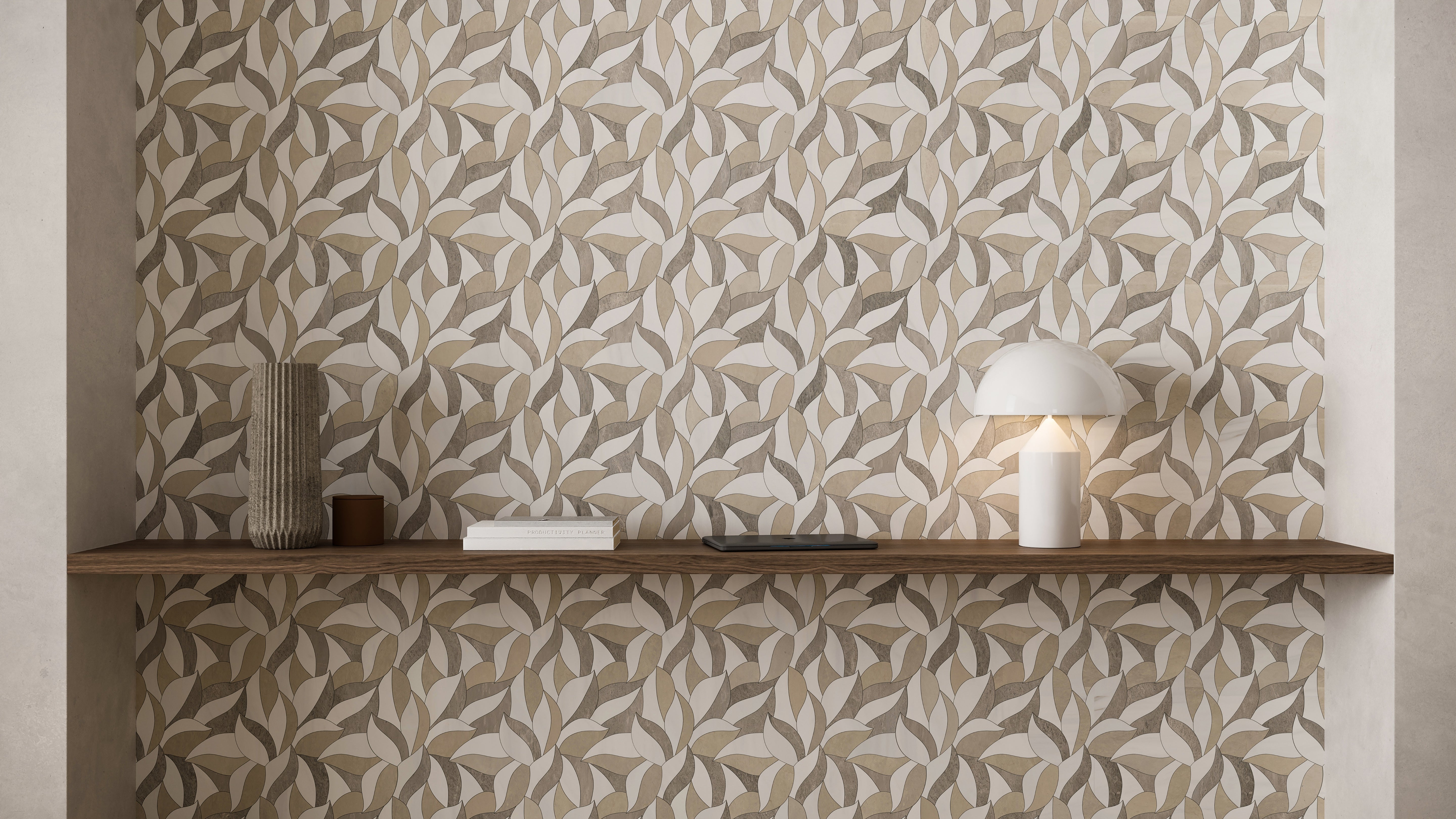 Utopio Clay mixed mosaic by Anatolia, top-down product view, 11 21/32"×11 13/16"×3/8" size. Turkish mixed for floors and walls.