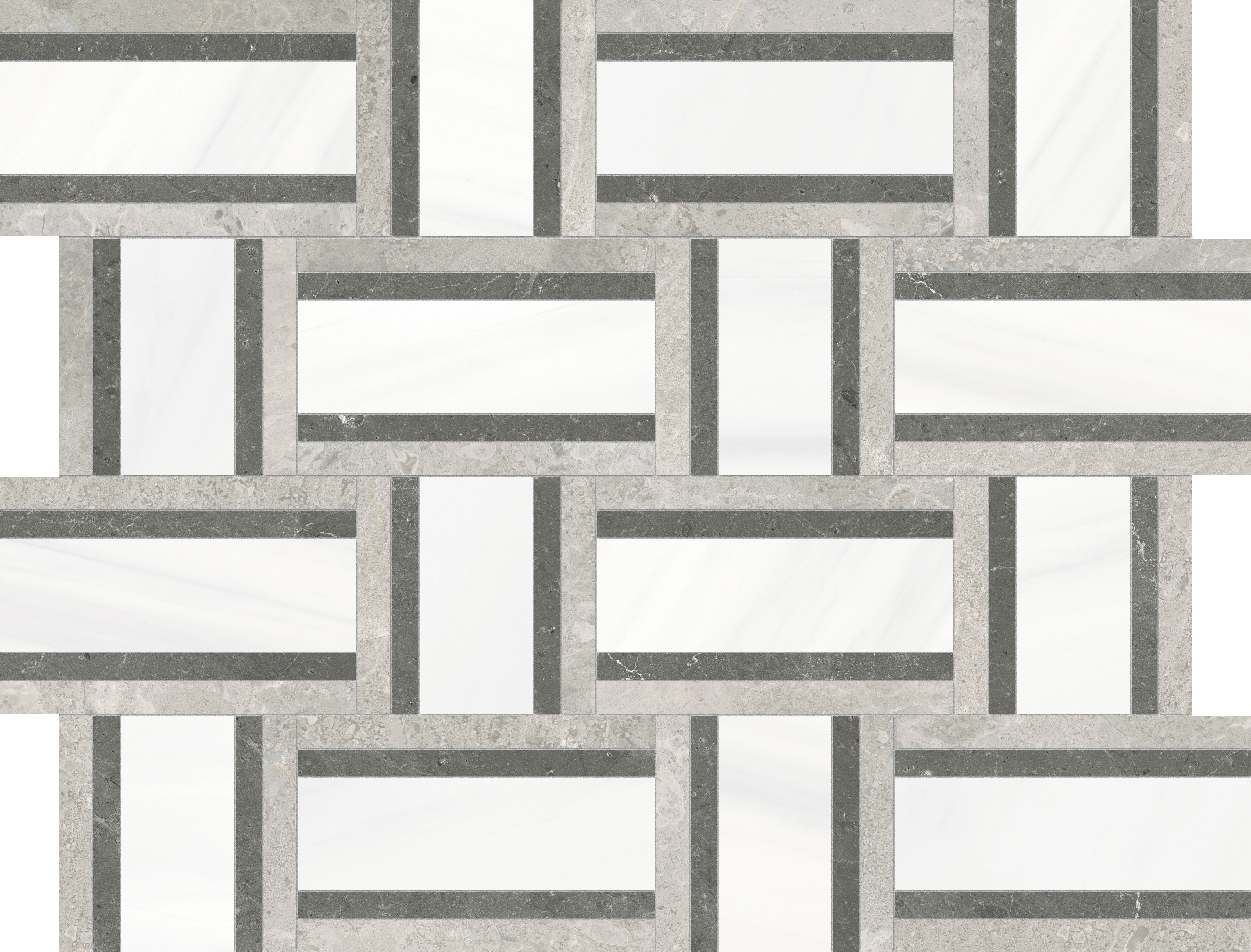 Utopio Mist mixed mosaic by Anatolia, top-down product view, 11 13/16"×14 3/4"×3/8" size. Turkish mixed for floors and walls.