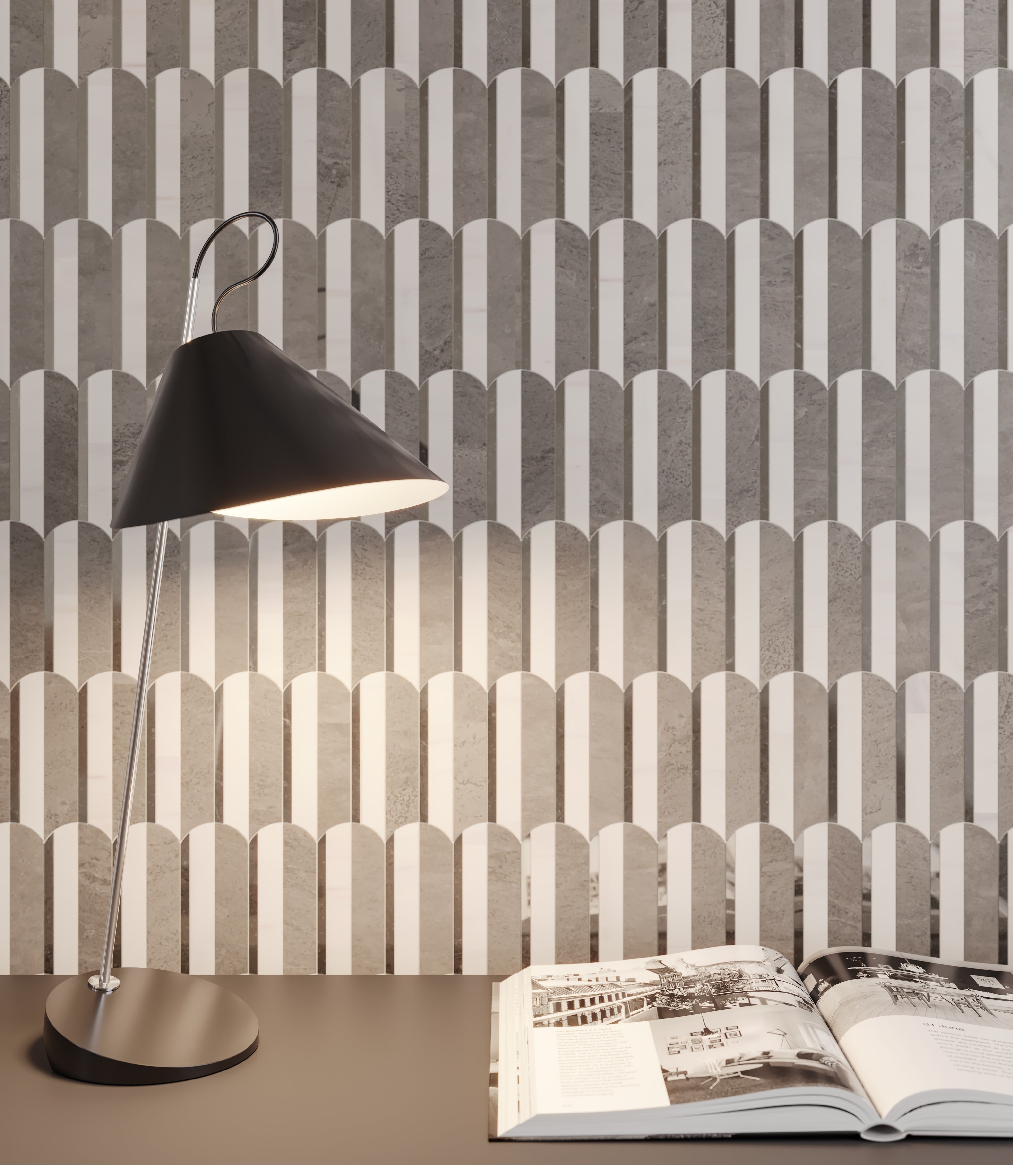Utopio Mist mixed mosaic by Anatolia, top-down product view, 11 13/16"×14 3/4"×3/8" size. Turkish mixed for floors and walls.