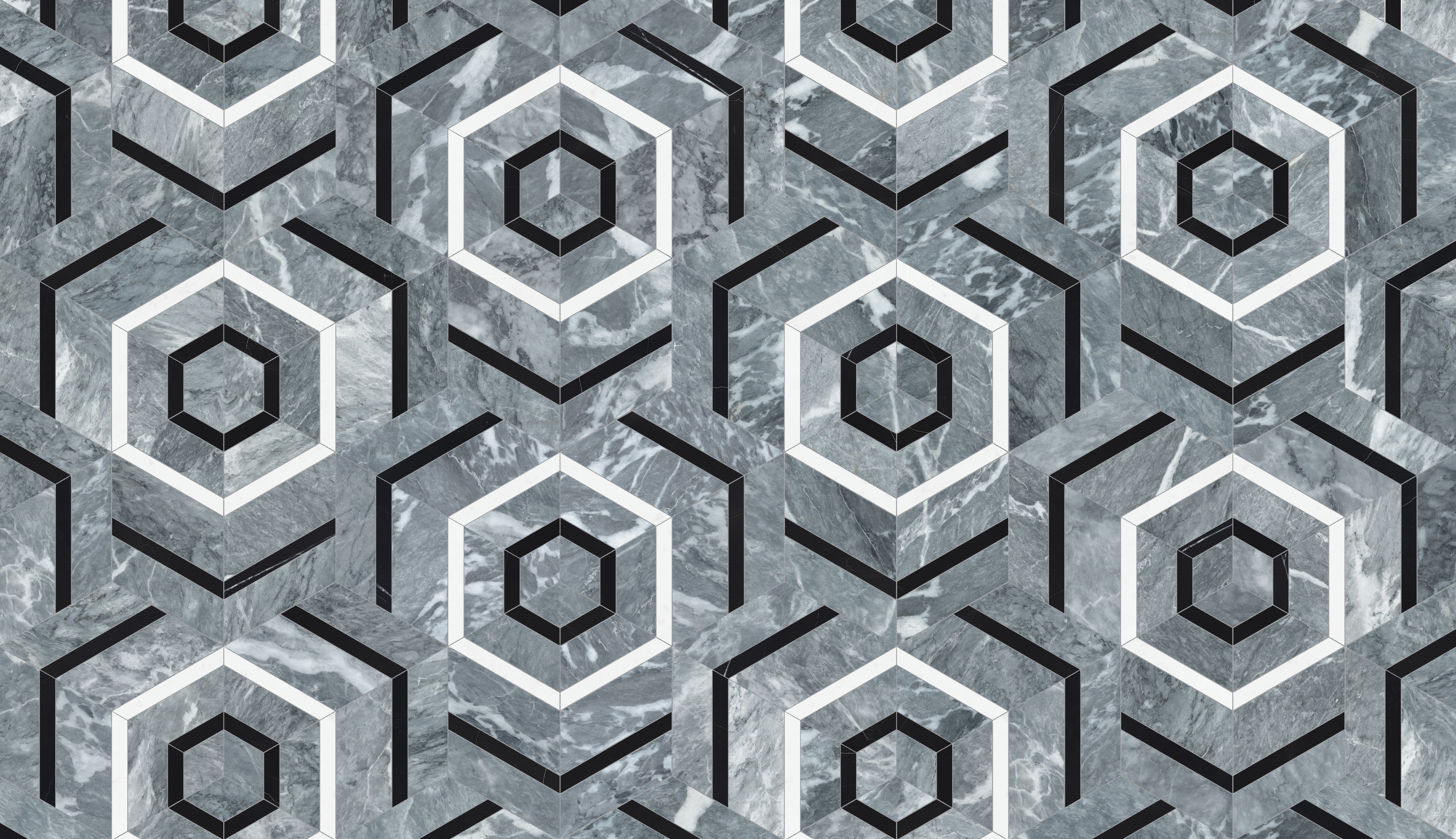Utopio Monochromo mixed mosaic by Anatolia, top-down product view, 5 1/8"×5 29/32"×3/8" size. Turkish mixed for floors and walls.