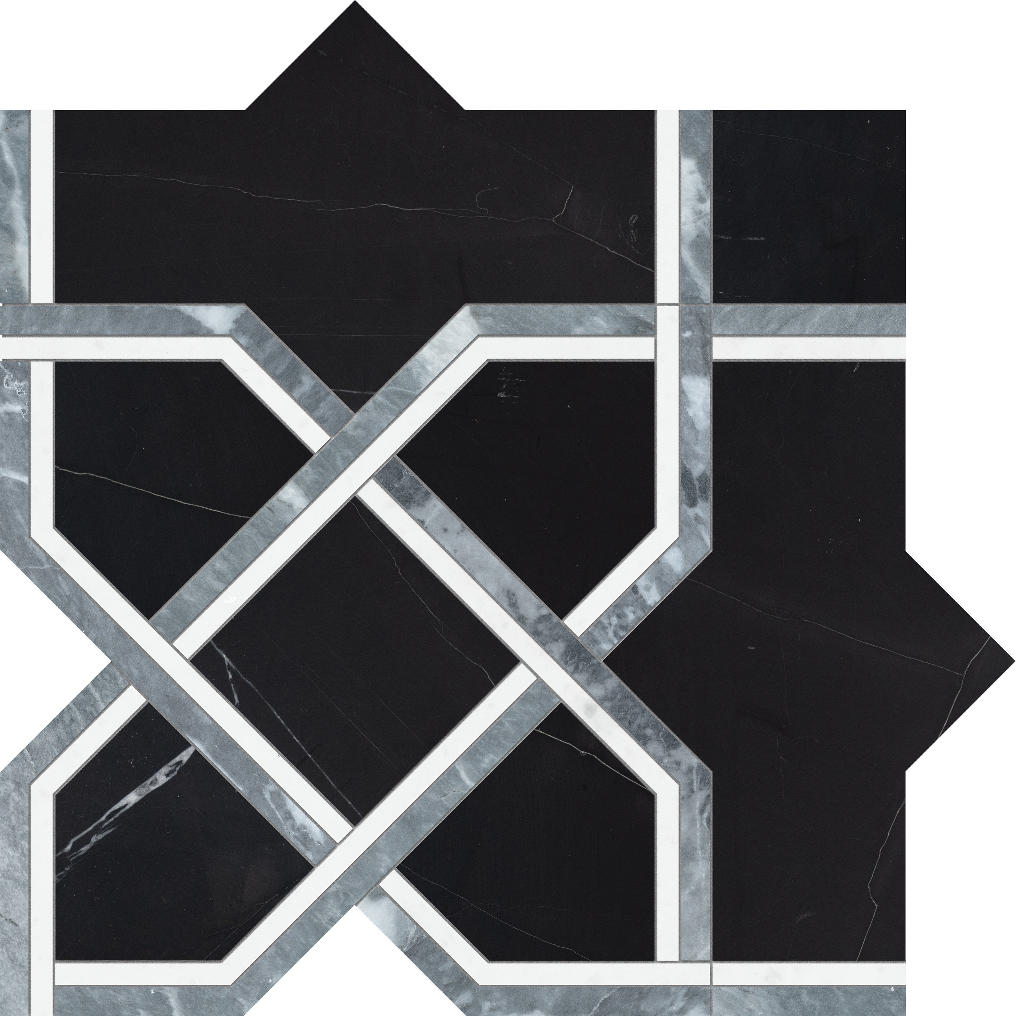 Utopio Monochromo mixed mosaic by Anatolia, top-down product view, 10 1/32"×10 1/32"×3/8" size. Turkish mixed for floors and walls.
