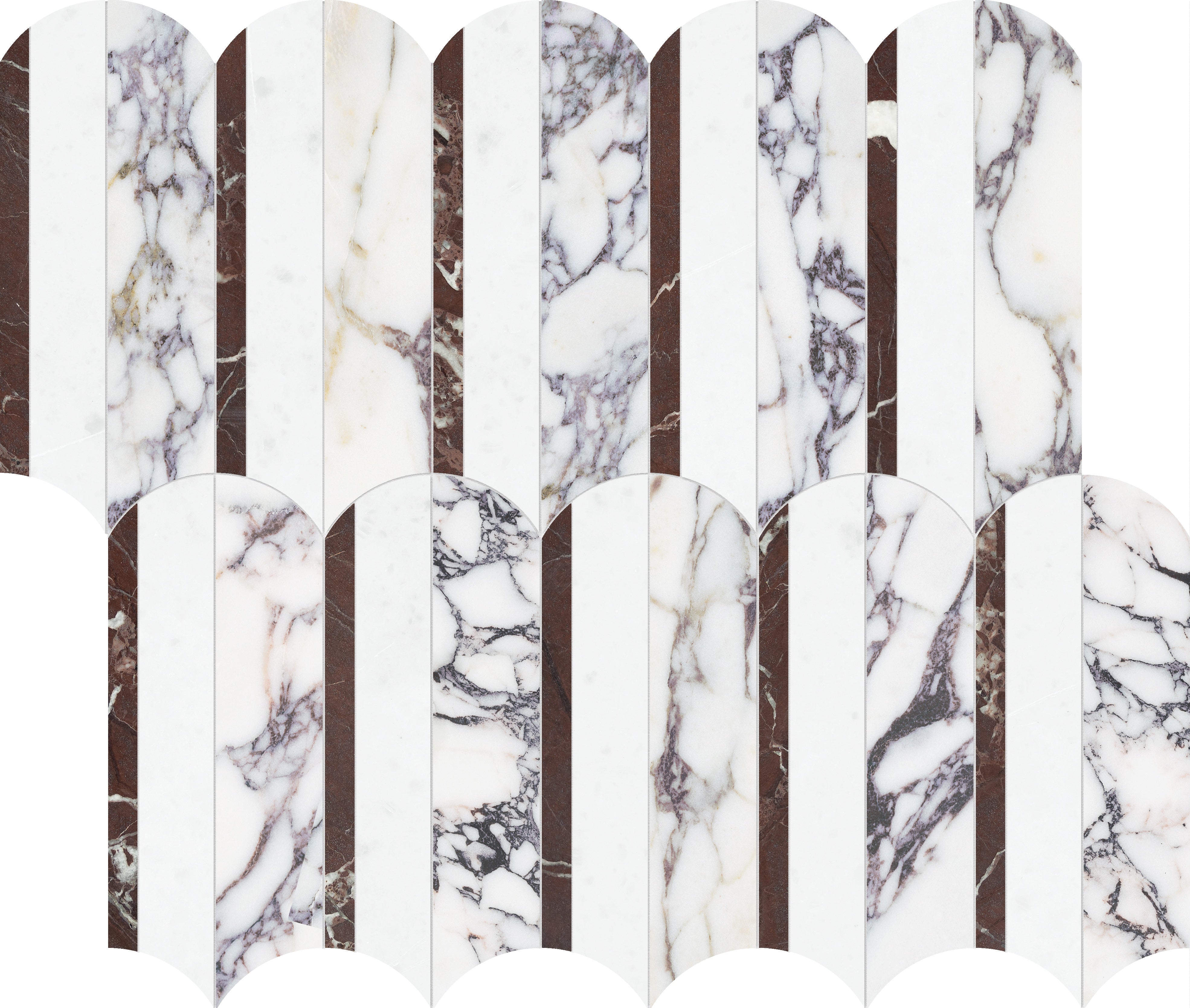 Utopio Orchid mixed mosaic by Anatolia, top-down product view, 10 15/32"×11 15/16"×3/8" size. Turkish mixed for floors and walls.