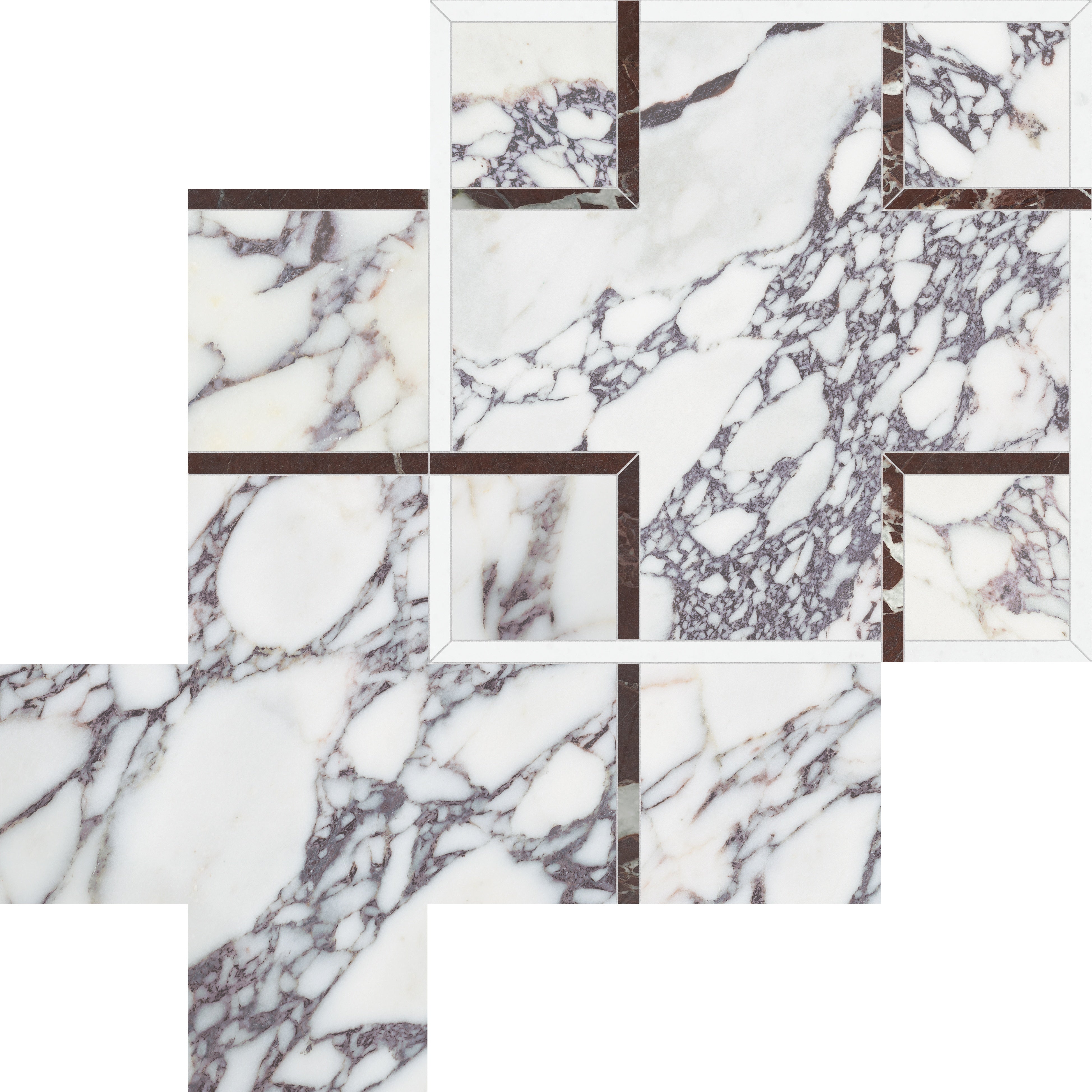 Utopio Orchid mixed mosaic by Anatolia, top-down product view, 10 3/4"×10 3/4"×3/8" size. Turkish mixed for floors and walls.