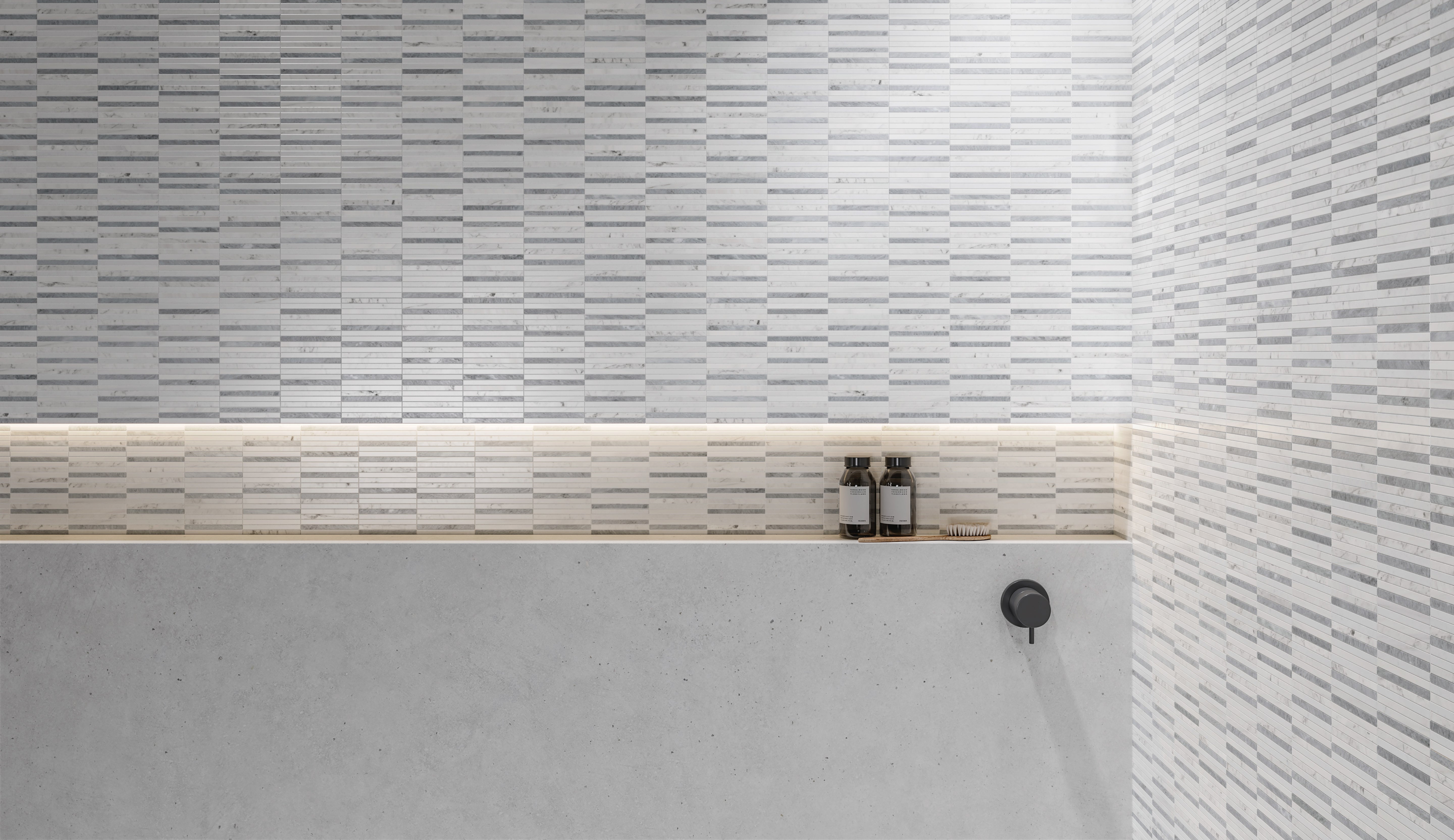 Utopio Polar mixed mosaic by Anatolia, top-down product view, 15 3/4"×15 3/4"×3/8" size. Turkish mixed for floors and walls.