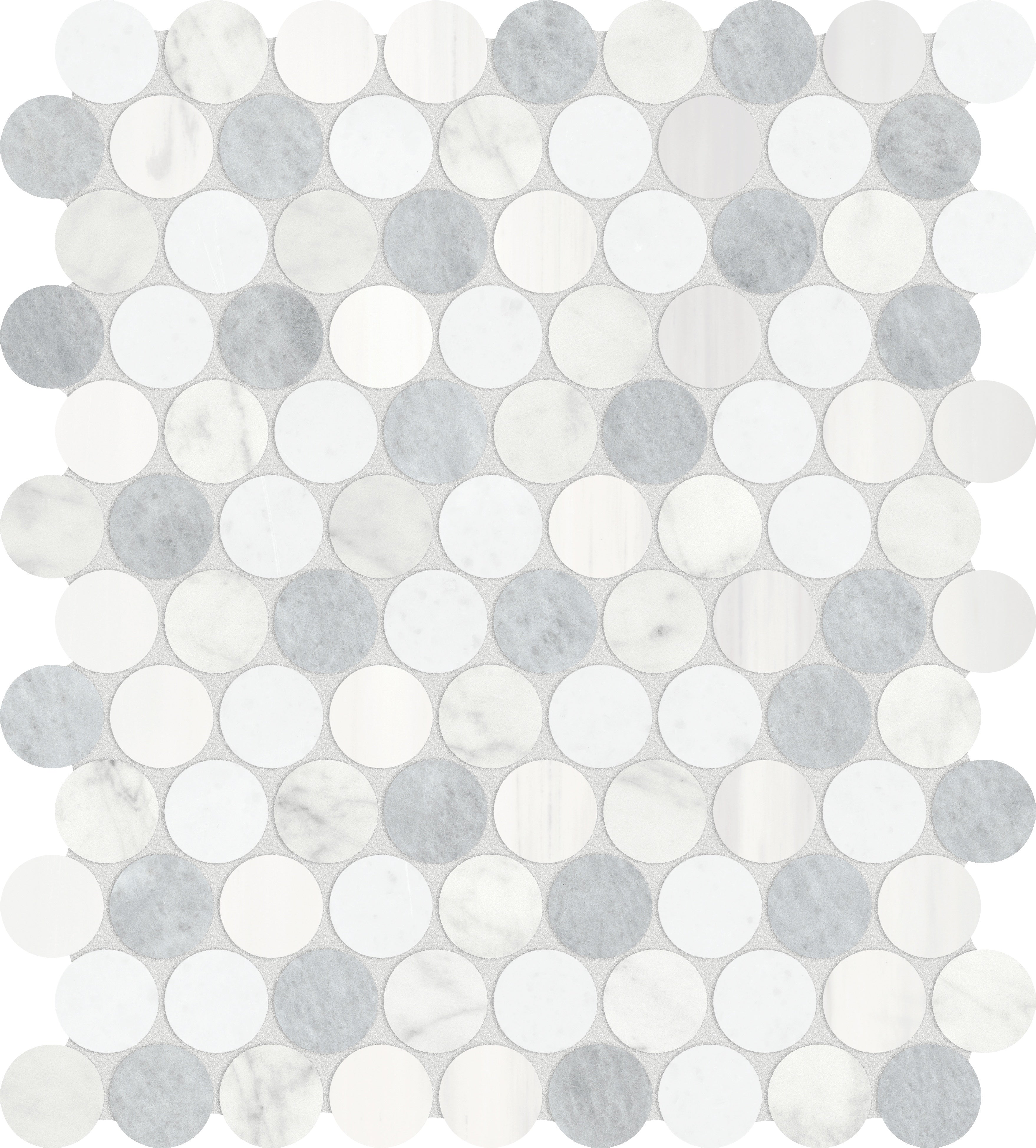Utopio Polar mixed mosaic by Anatolia, top-down product view, 11 3/32"×12 7/8"×3/8" size. Turkish mixed for floors and walls.