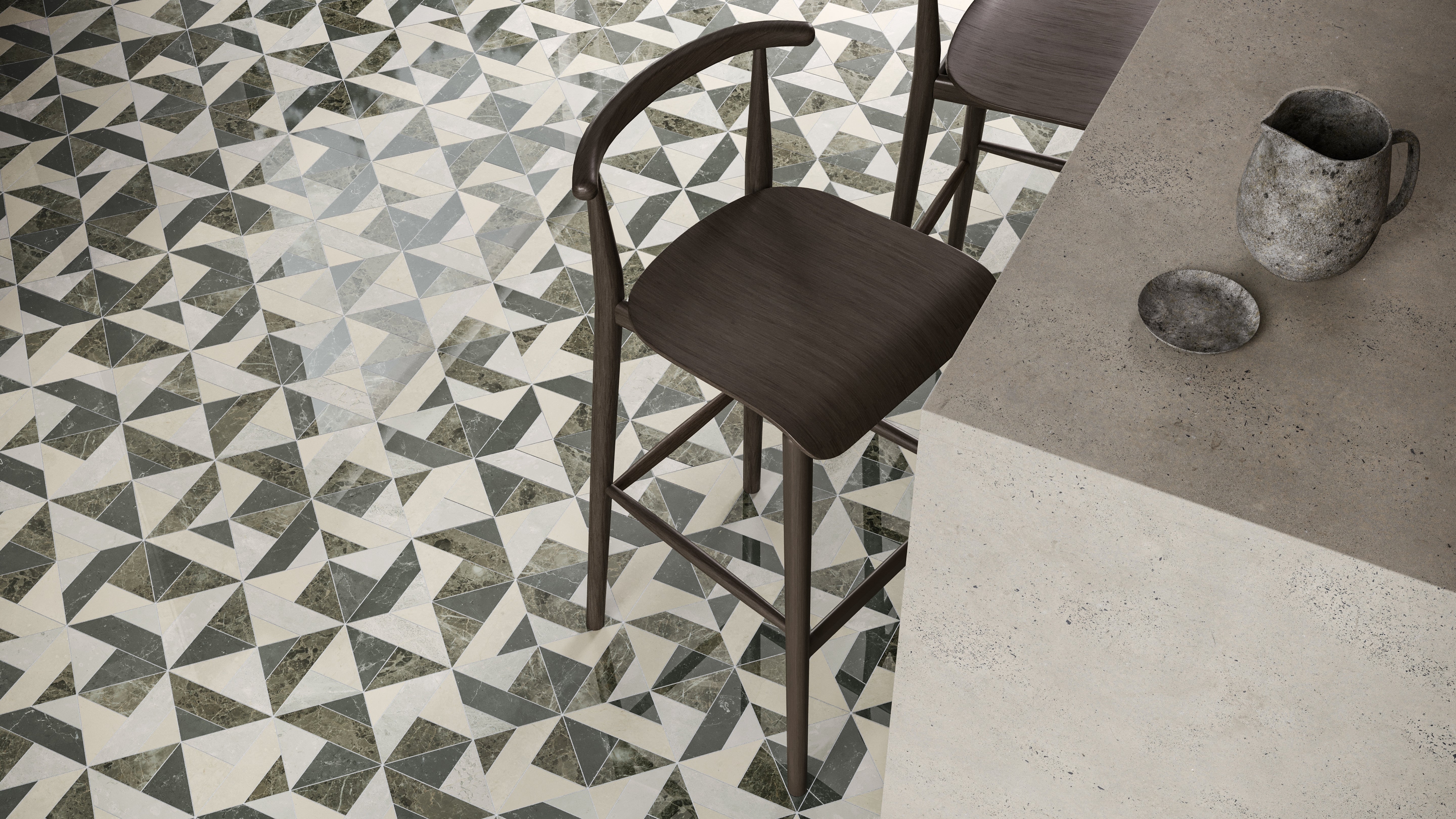 Utopio Terra mixed mosaic by Anatolia, top-down product view, 15 3/4"×15 3/4"×3/8" size. Turkish mixed for floors and walls.