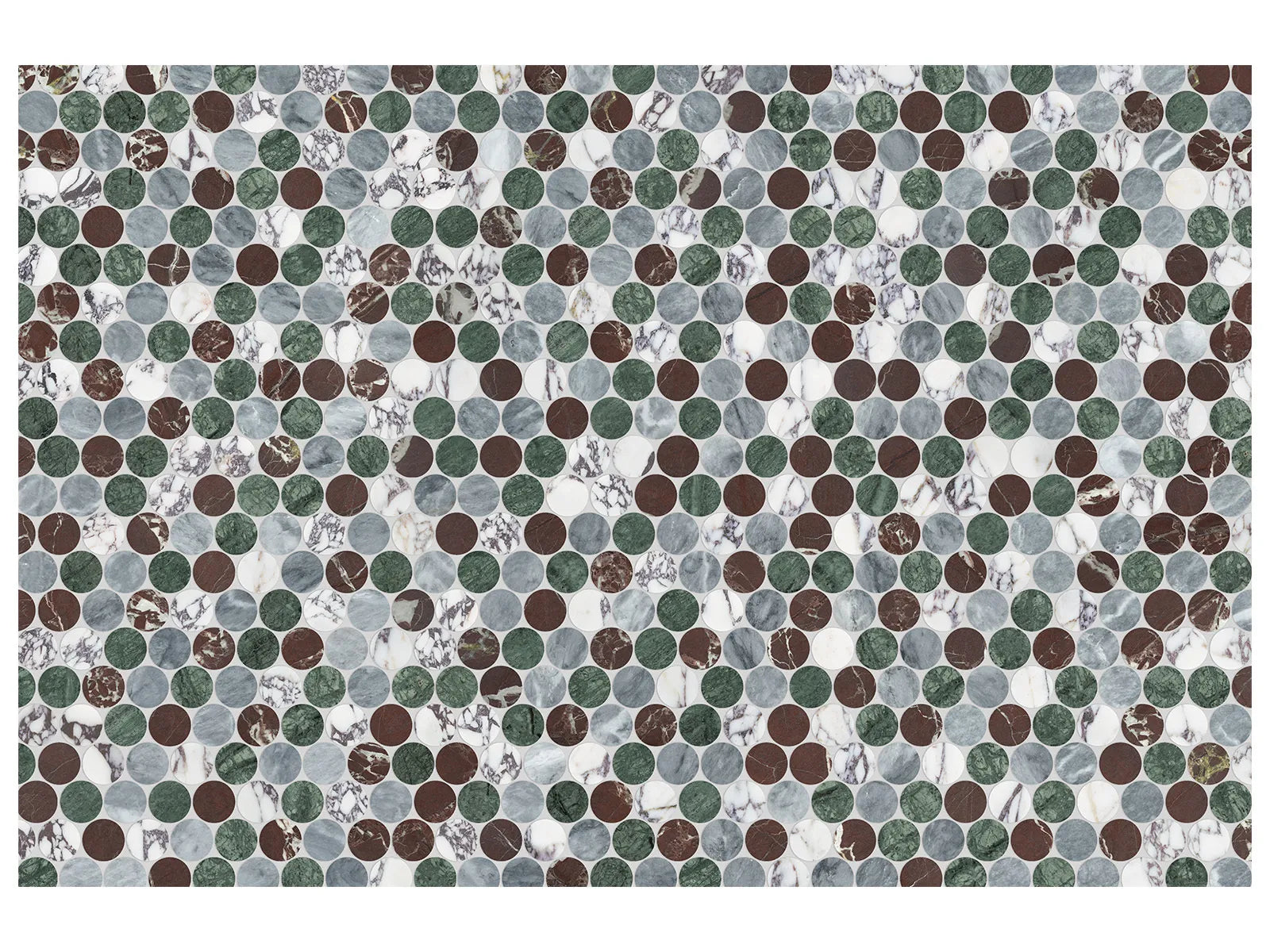 UTOPIO: Penny Rounds Tropic Mosaic (12⅞"X11⅛"X⅜" | Honed & Polished)
