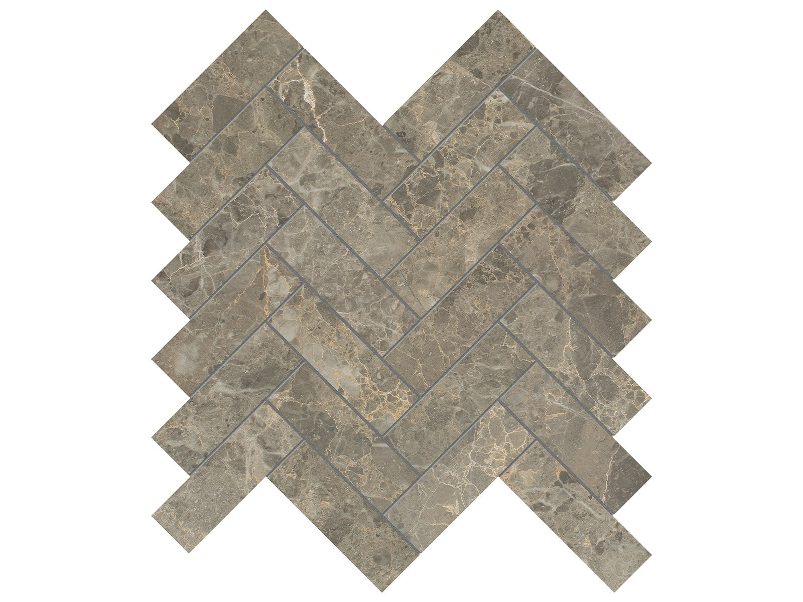 Velutto Ash marble mosaic by Anatolia, top-down product view, 11 1/4"×11 13/32"×3/8" size. Turkish marble for floors and walls.