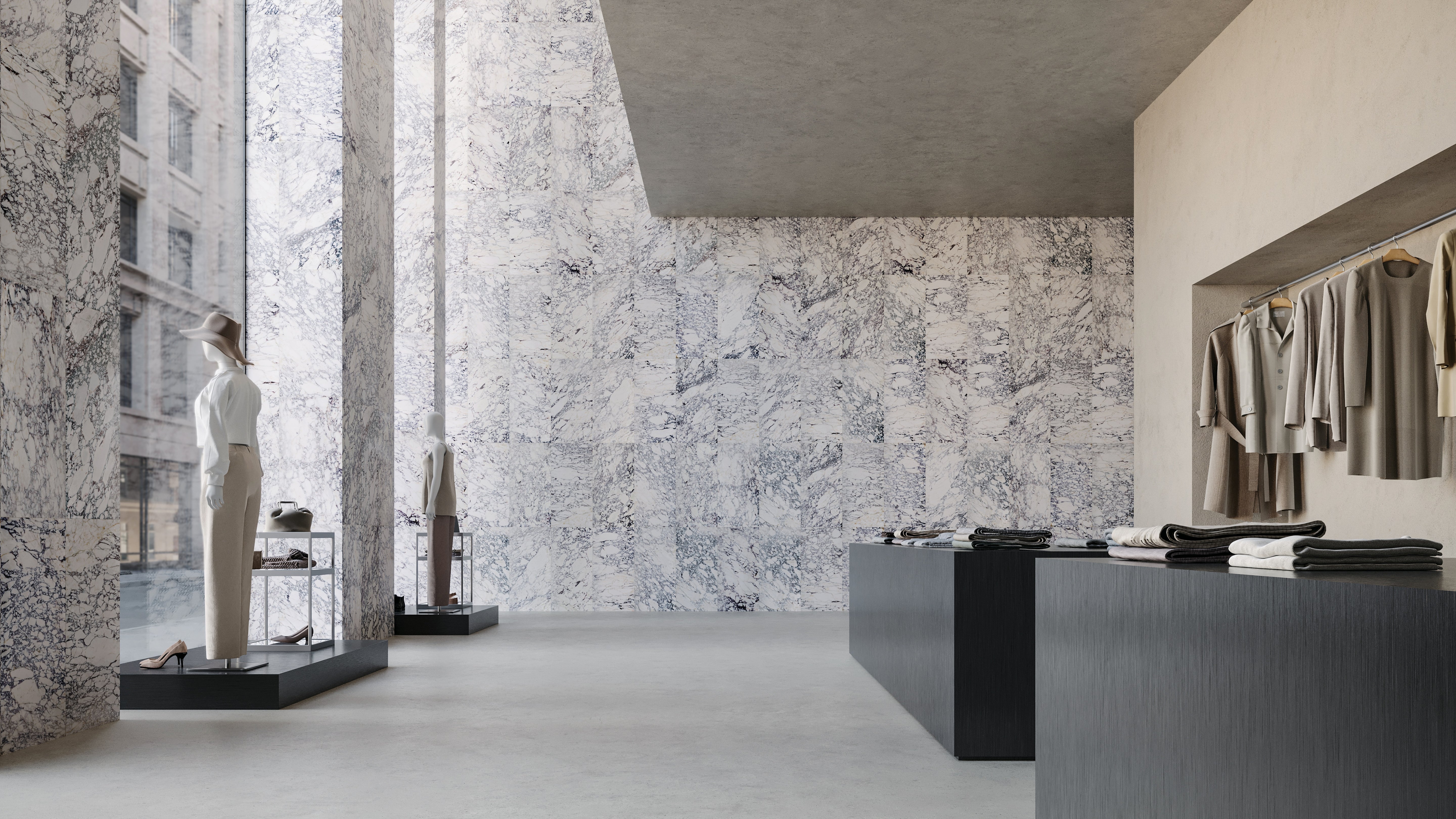 Viola Roccia marble trim by Anatolia, top-down product view, 1 1/4"×12"×7/8" size. Turkish marble for floors and walls.