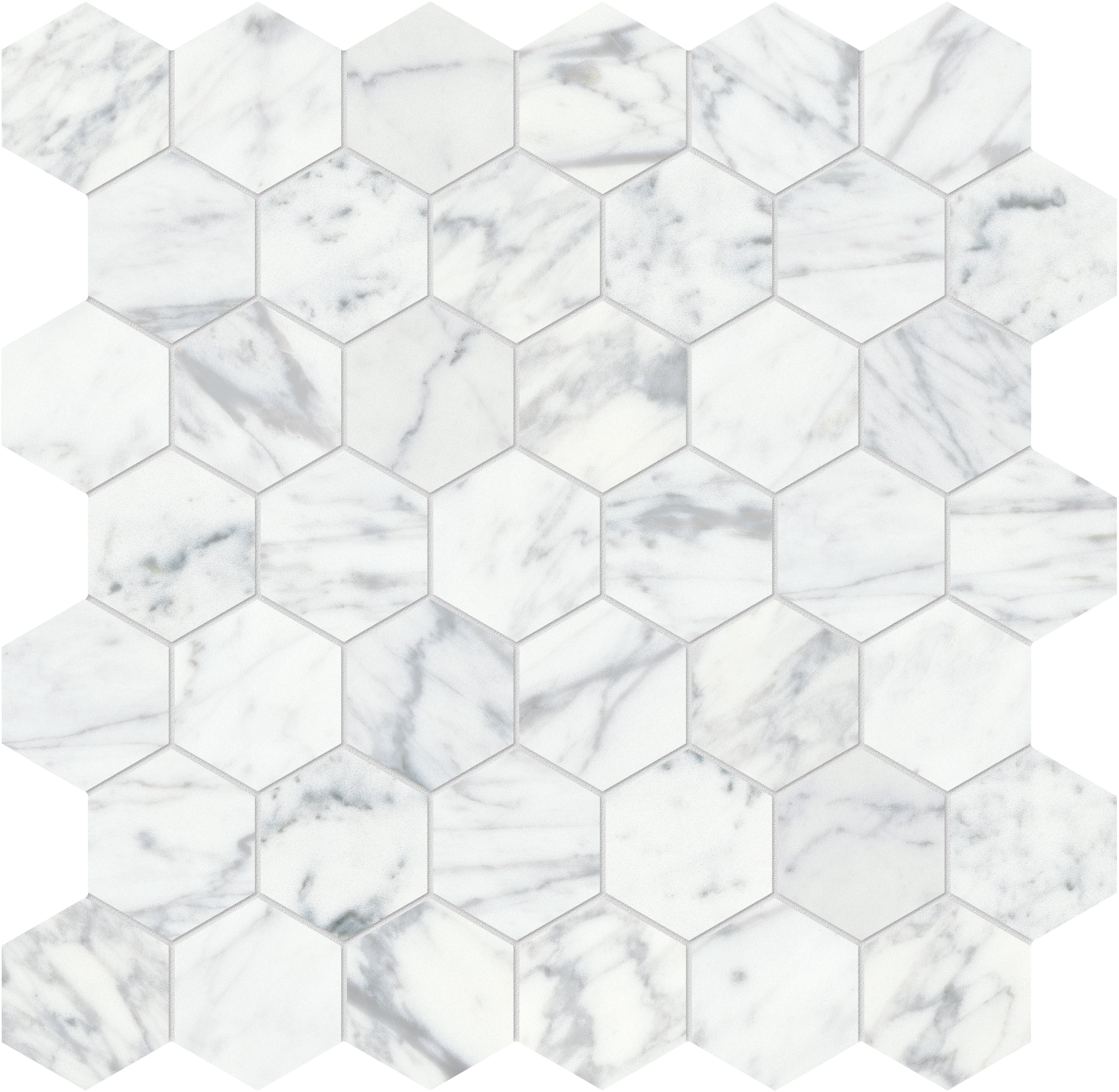 Virtue Bianco marble mosaic by Anatolia, top-down product view, 11 7/8"×12"×3/8" size. Turkish marble for floors and walls.