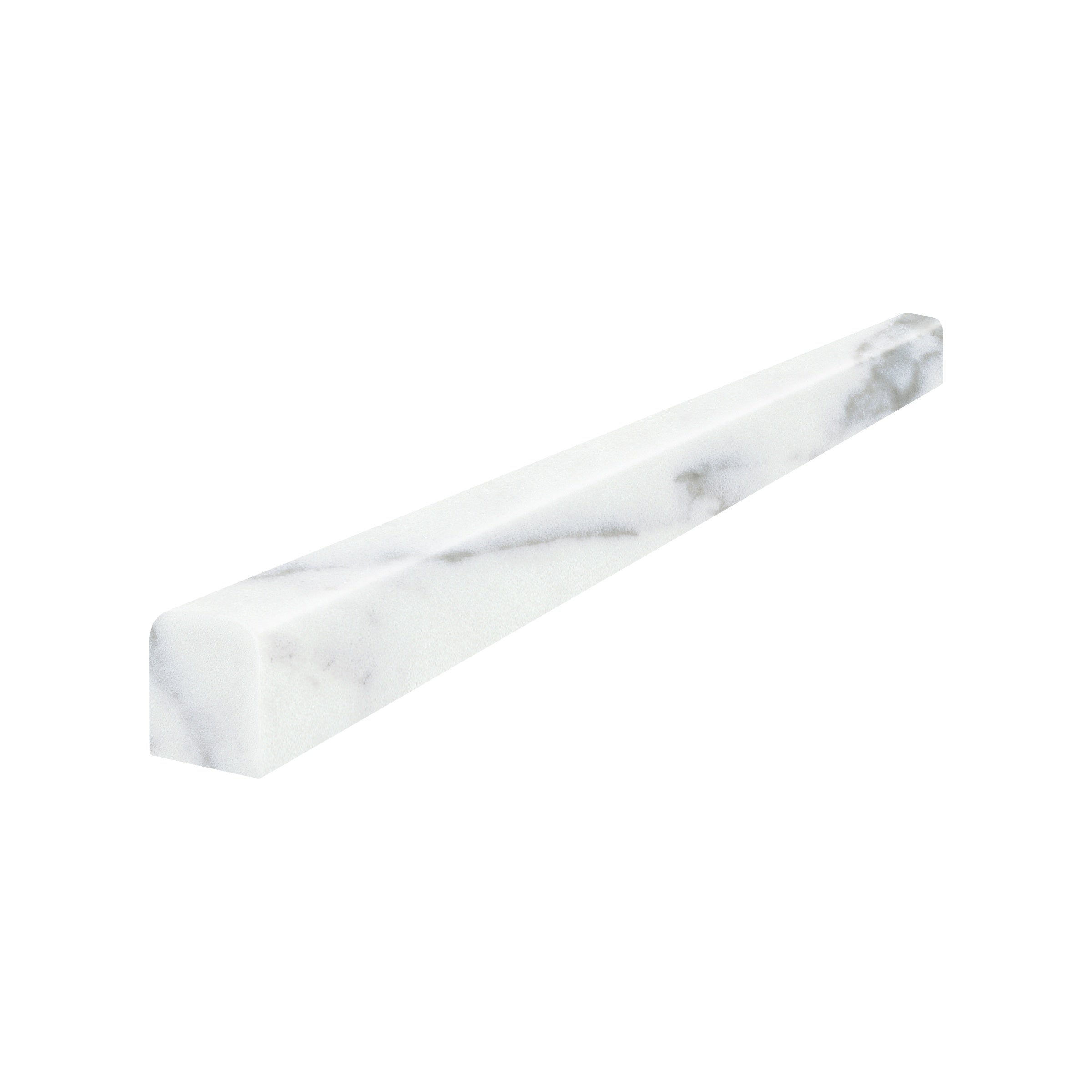 Virtue Bianco marble trim by Anatolia, top-down product view, 1/2"×12"×5/8" size. Turkish marble for floors and walls.