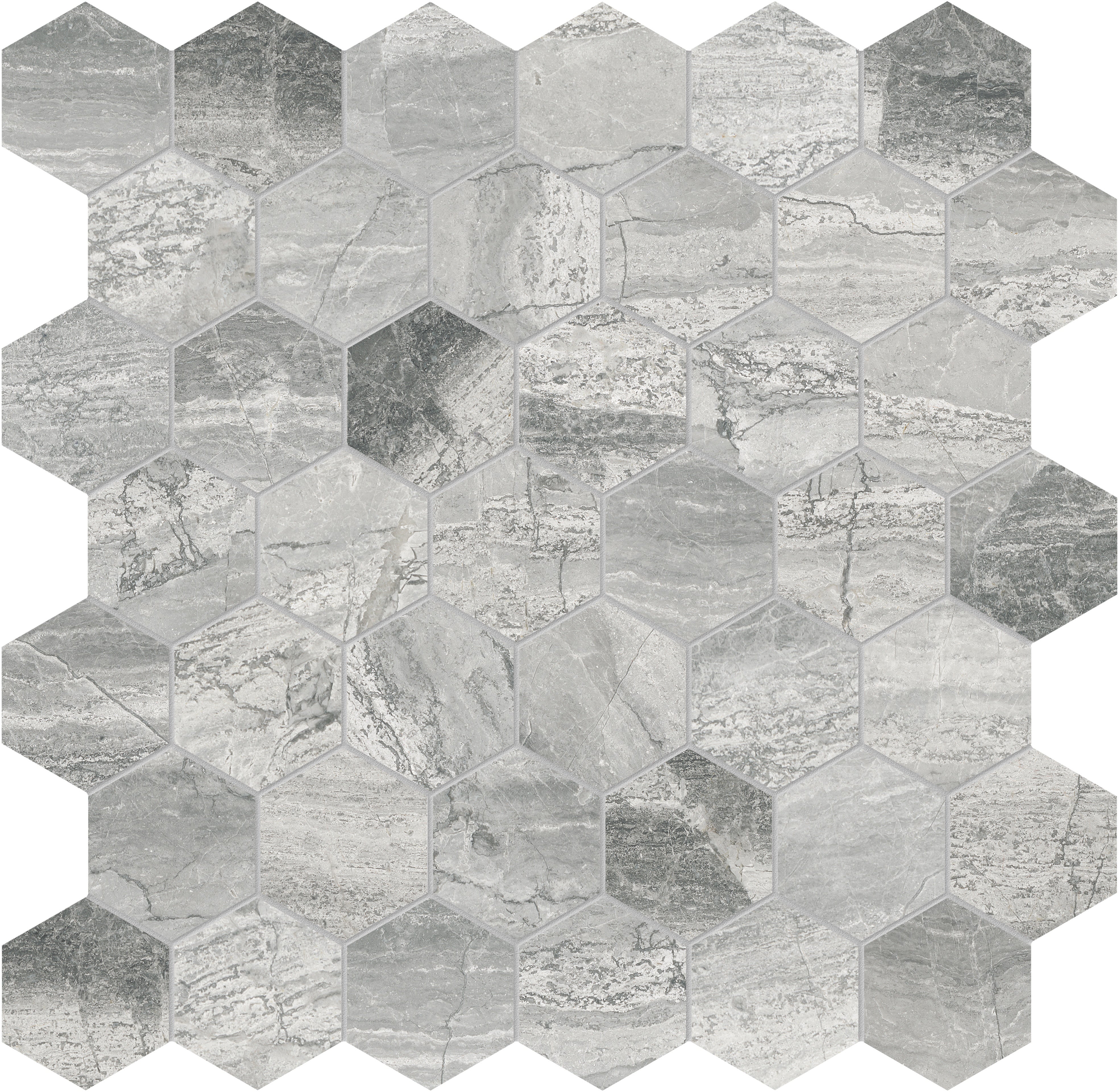 Volcana Notte marble mosaic by Anatolia, top-down product view, 11 7/8"×12"×3/8" size. Turkish marble for floors and walls.
