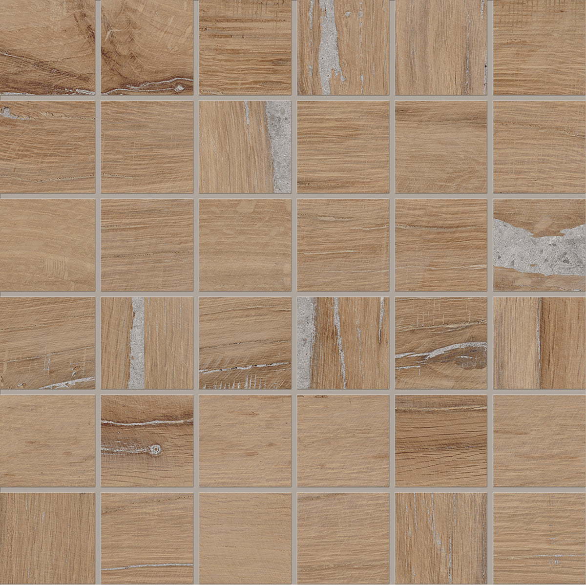 Alter Noce porcelain mosaic tile by Emil, 11 13/16"x11 13/16"x9.5-mm size. Premium Italian porcelain for floors and walls.