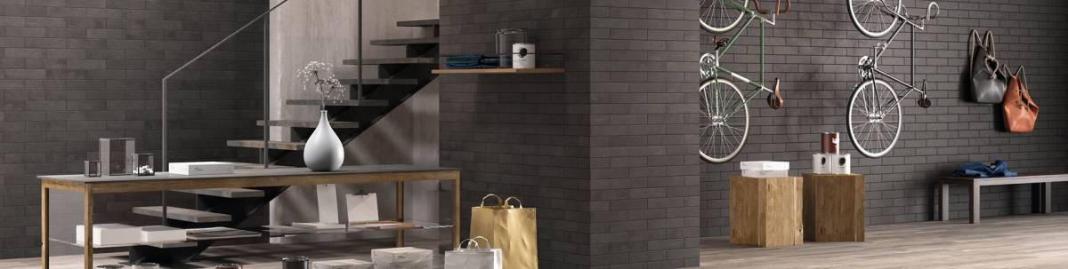BRICK WORLD SOHO White porcelain trim, lifestyle installation view 1, 3"Γ12"Γ11/32" size. Premium porcelain for floors and walls.