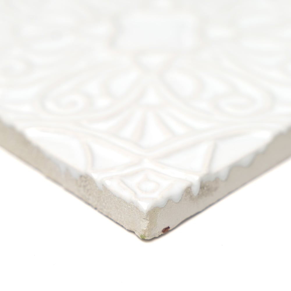 Royal White Filigree Ceramic Accent Tile (6"×6"×3/8" | glossy)