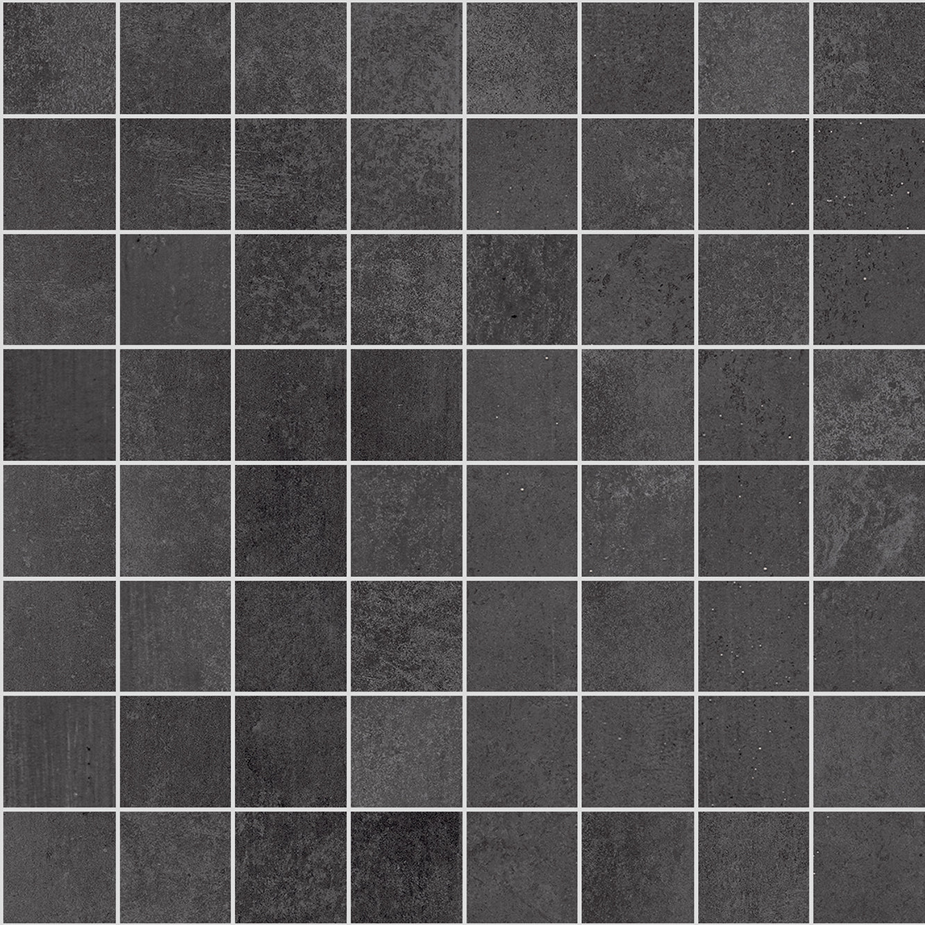 CHICAGO Iron porcelain mosaic, top-down product view, 12"×12"×5/16" size. Premium porcelain for floors and walls.