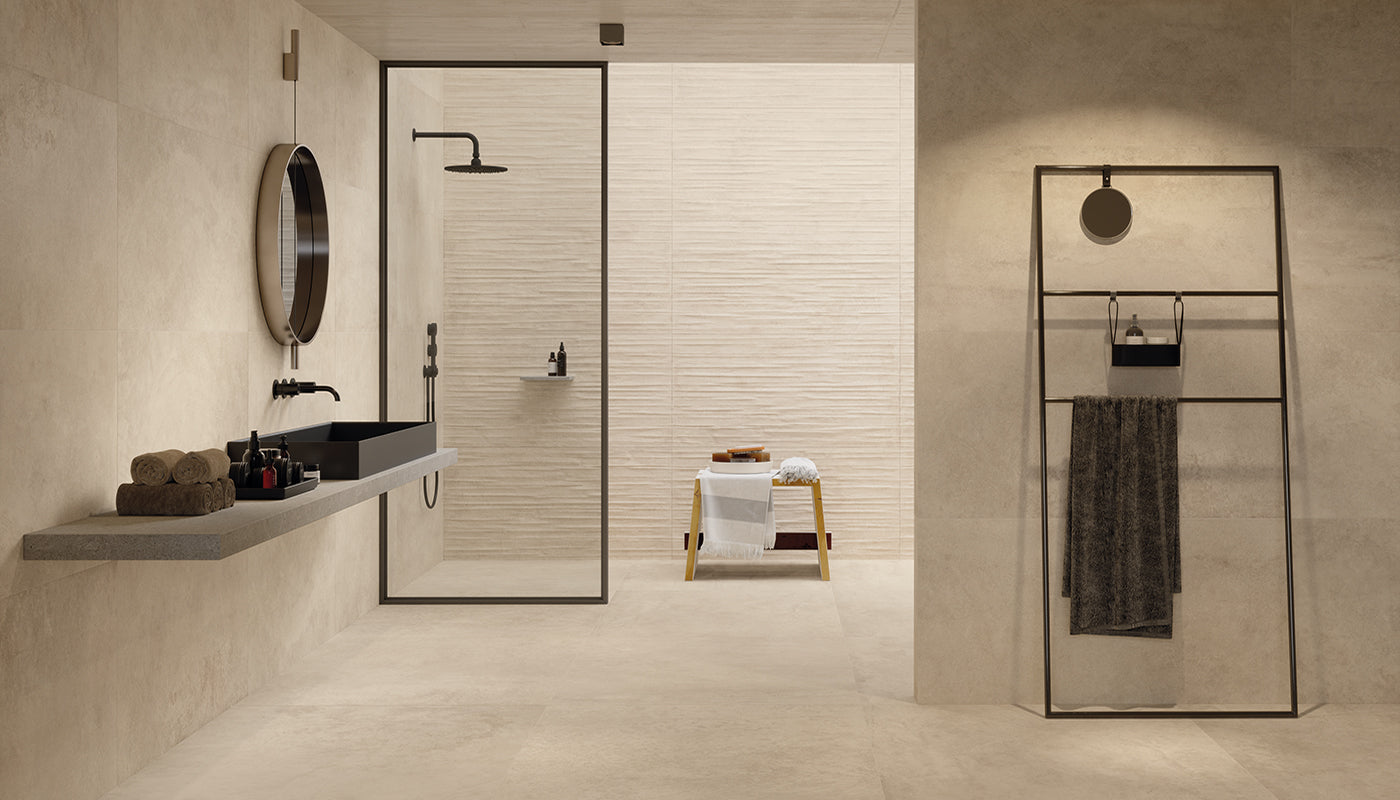 Fabrika SAND porcelain mosaic tile by Emil, silktech finish, 13"x14" size. Premium Italian porcelain for floors and walls.