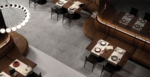 NEW YORK White porcelain trim, lifestyle installation view 1, 3"Γ24"Γ5/16" size. Premium porcelain for floors and walls.