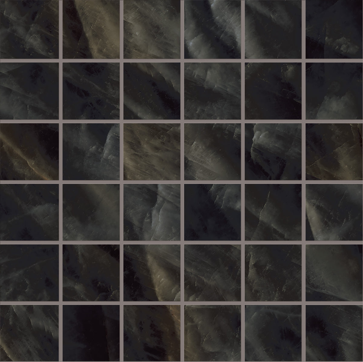 Tele di Marmo Crystal VITRUM BLACK porcelain mosaic tile by Emil, full lappato finish, 12"x12" size. Premium Italian porcelain for floors and walls.