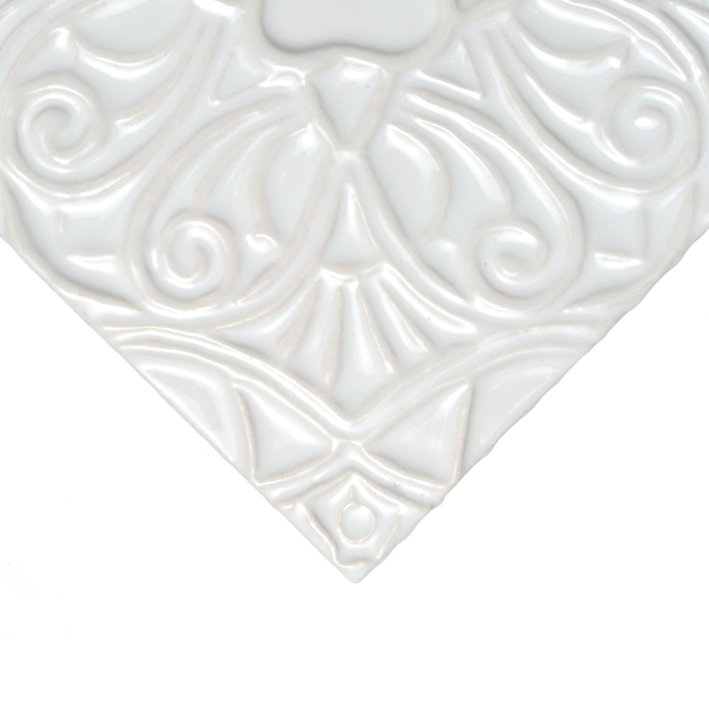 Royal White Filigree Ceramic Accent Tile (6"×6"×3/8" | glossy)