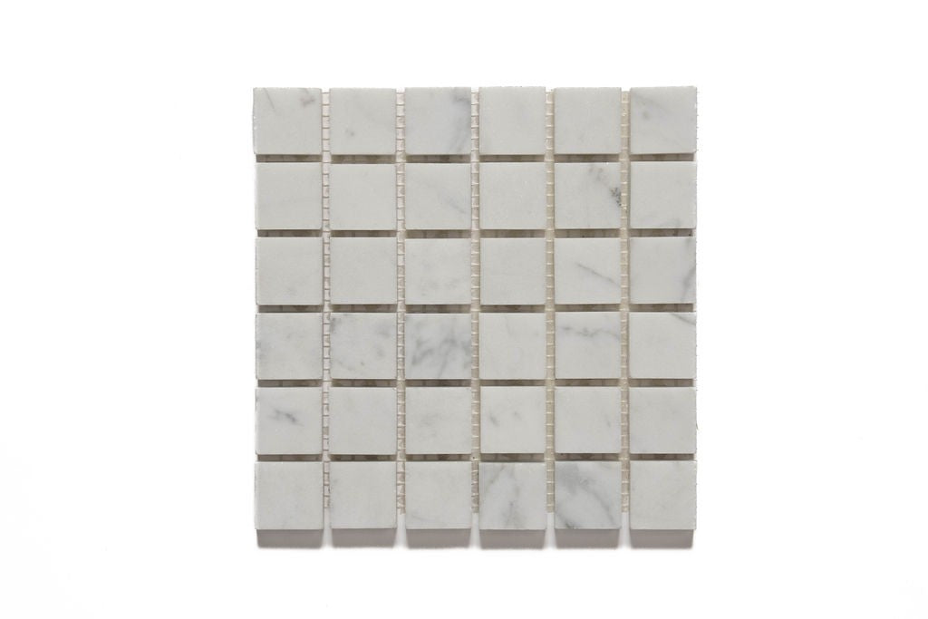 Bianco Carrara Bianco Carrara Extra marble mosaic, top-down product view, 12"×12" size. Premium marble for floors and walls.