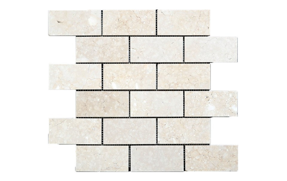 Ismailia Cream limestone mosaic, alternate product view, 6"×12" size. Premium limestone for floors and walls.