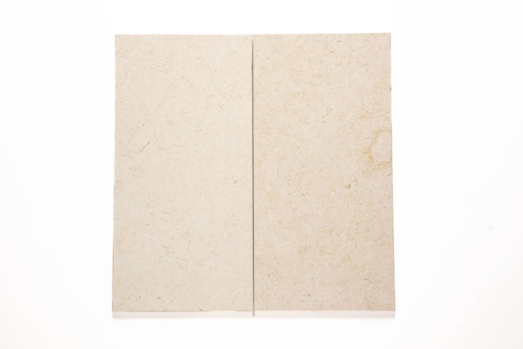 Jerusalem Bone limestone field tile, product image, 12"×24"×3/8" size. Premium limestone for floors and walls.