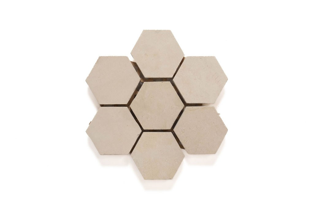 Pebble Beach limestone mosaic, alternate product view, 12"×12" size. Premium limestone for floors and walls.
