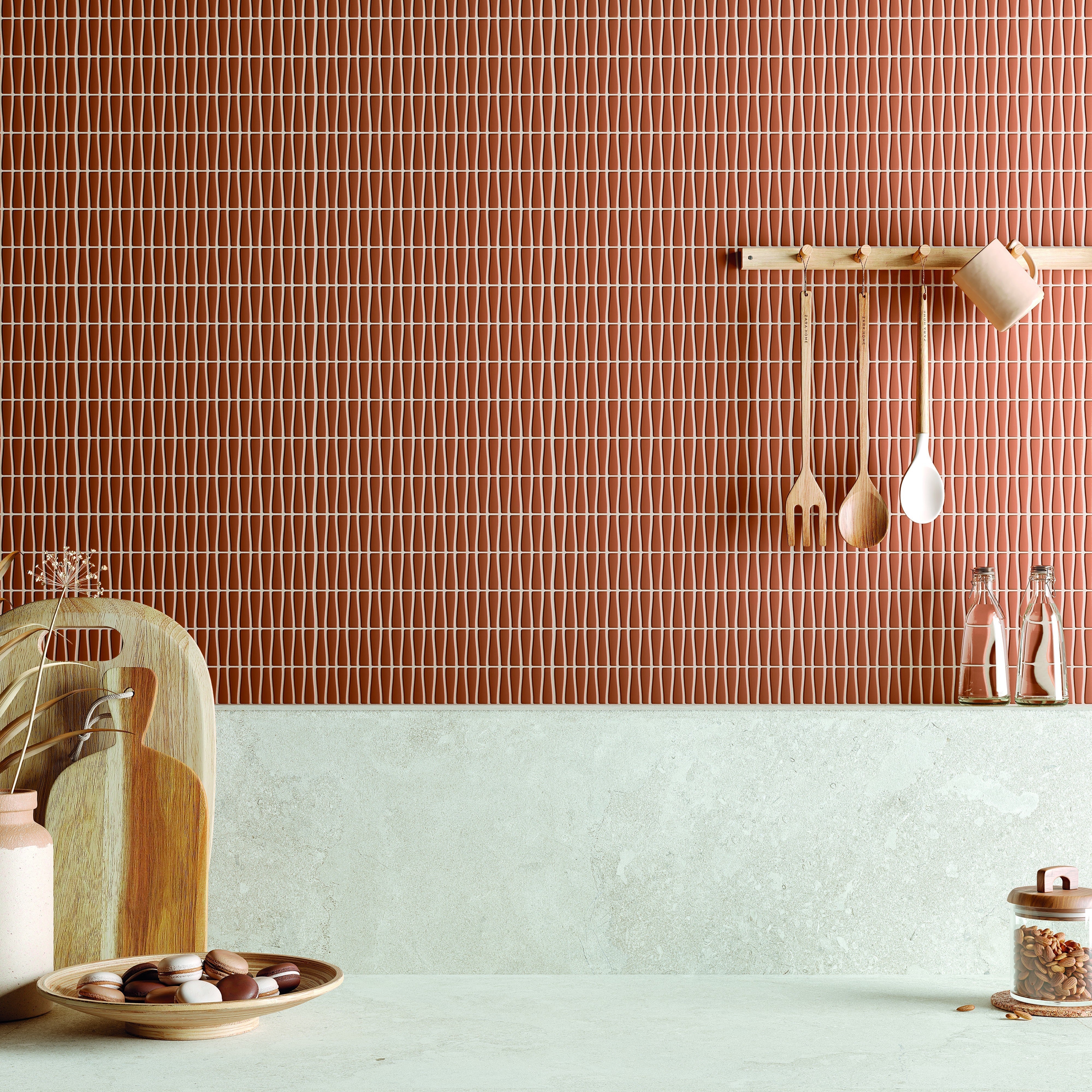 CADENCE GLASS: Sunset Riff Herringbone Mosaic (11"x11"x6-mm | matte | pressed)